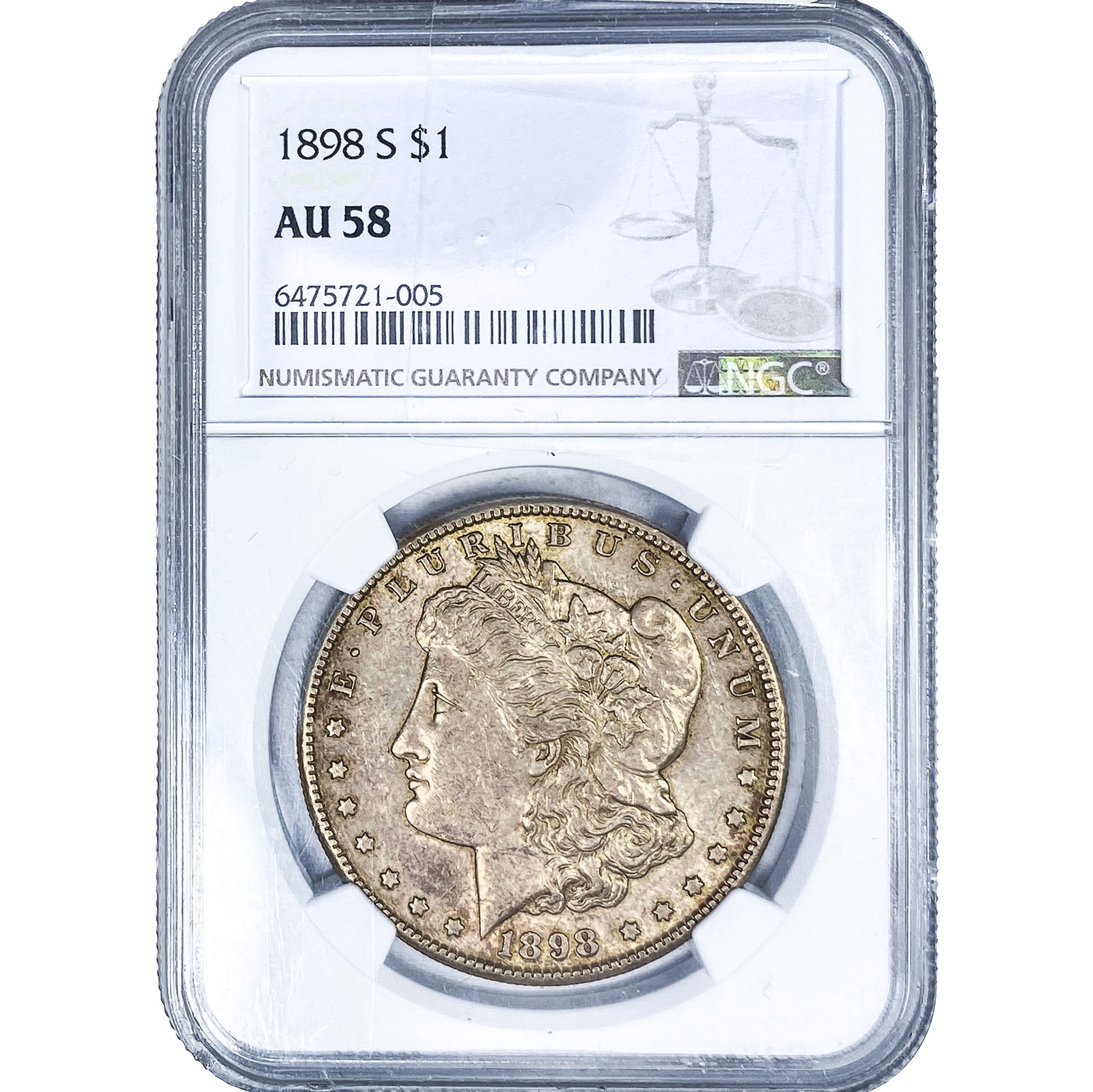 1898-S Morgan Silver Dollar NGC AU58: 1898-S Morgan Silver Dollar NGC AU58
