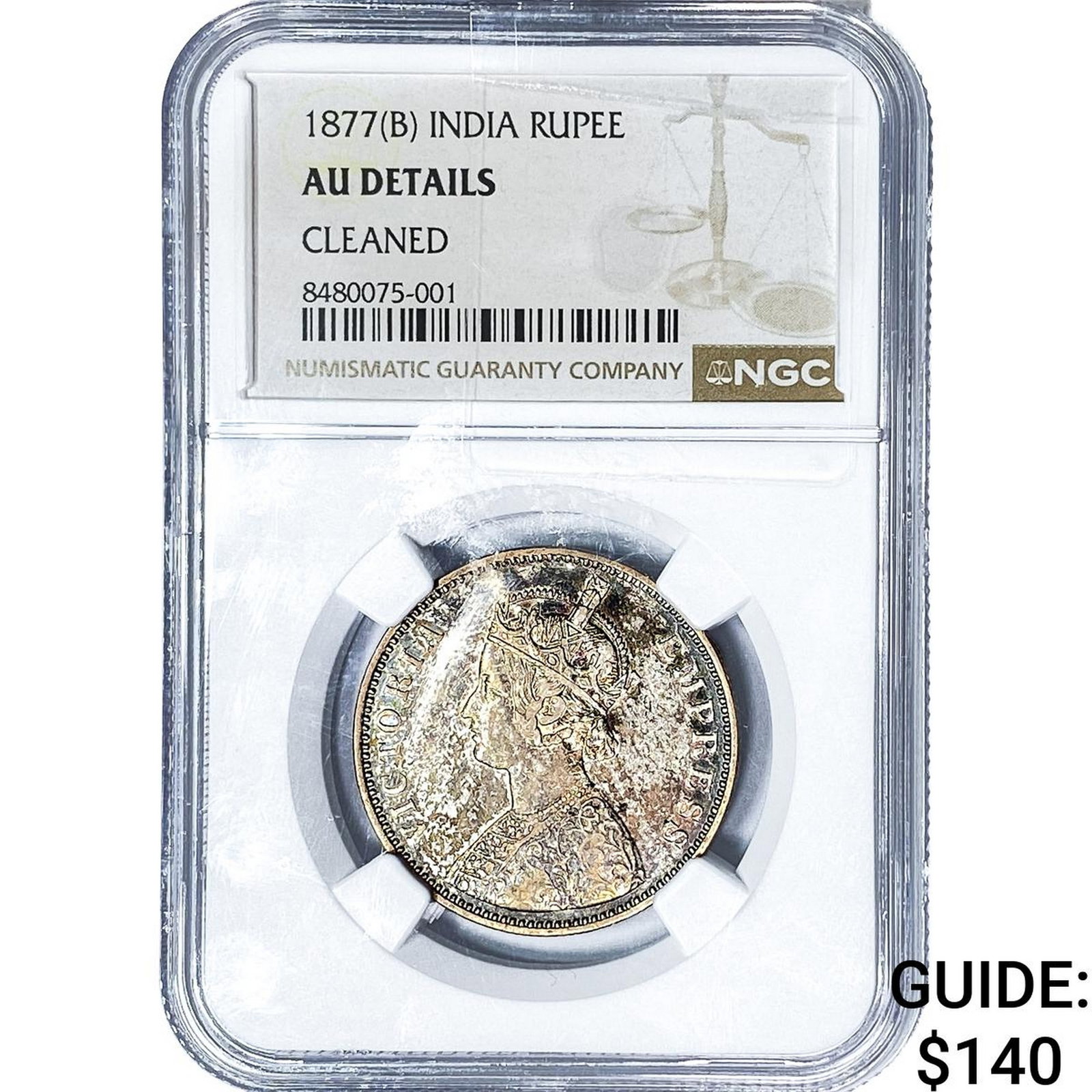 1877(B) British India Silver Rupee Toned! NGC AU Details (1 of 2)