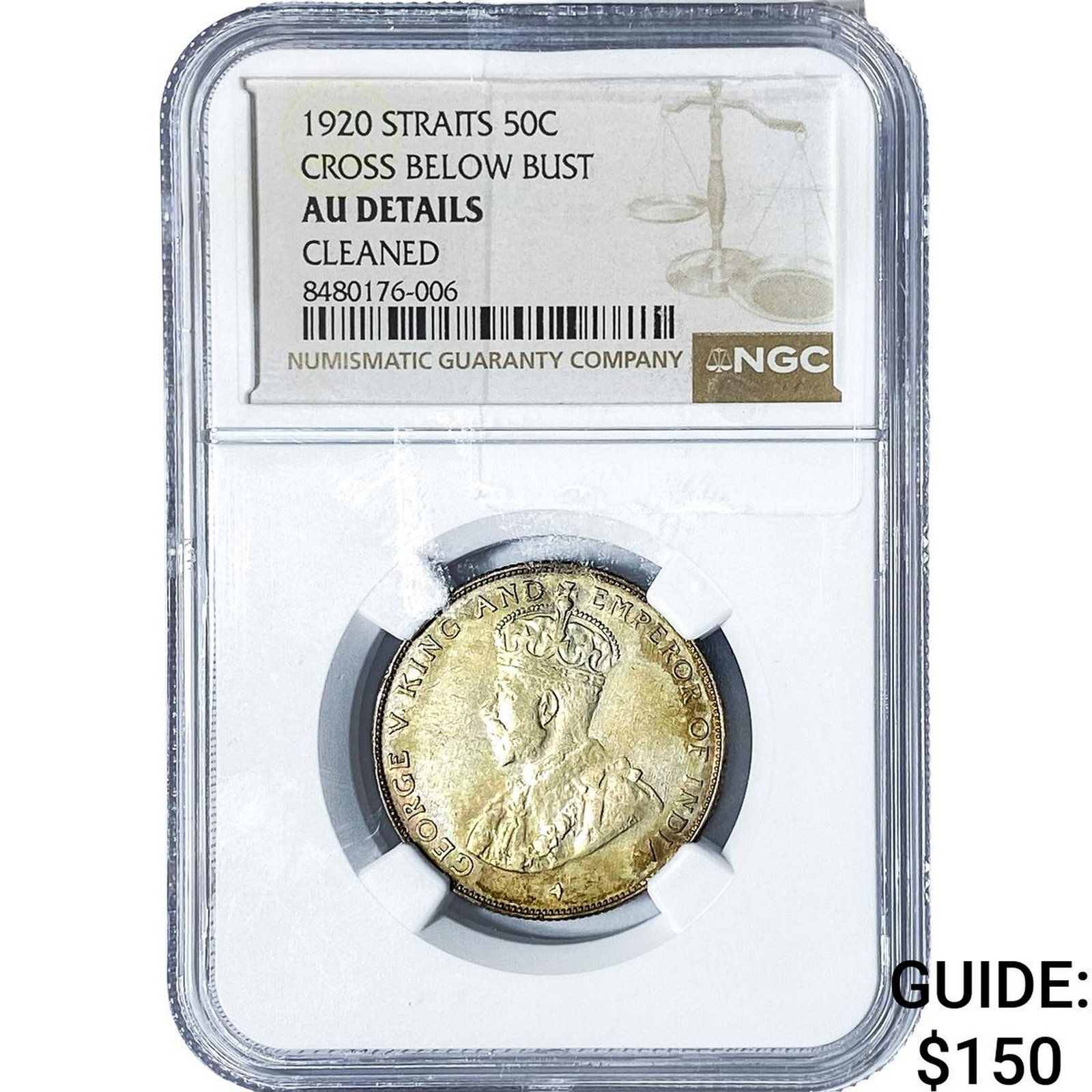 1920 Straits Settlements Silver 50 Cents Toned! NGC AU Details (1 of 2)