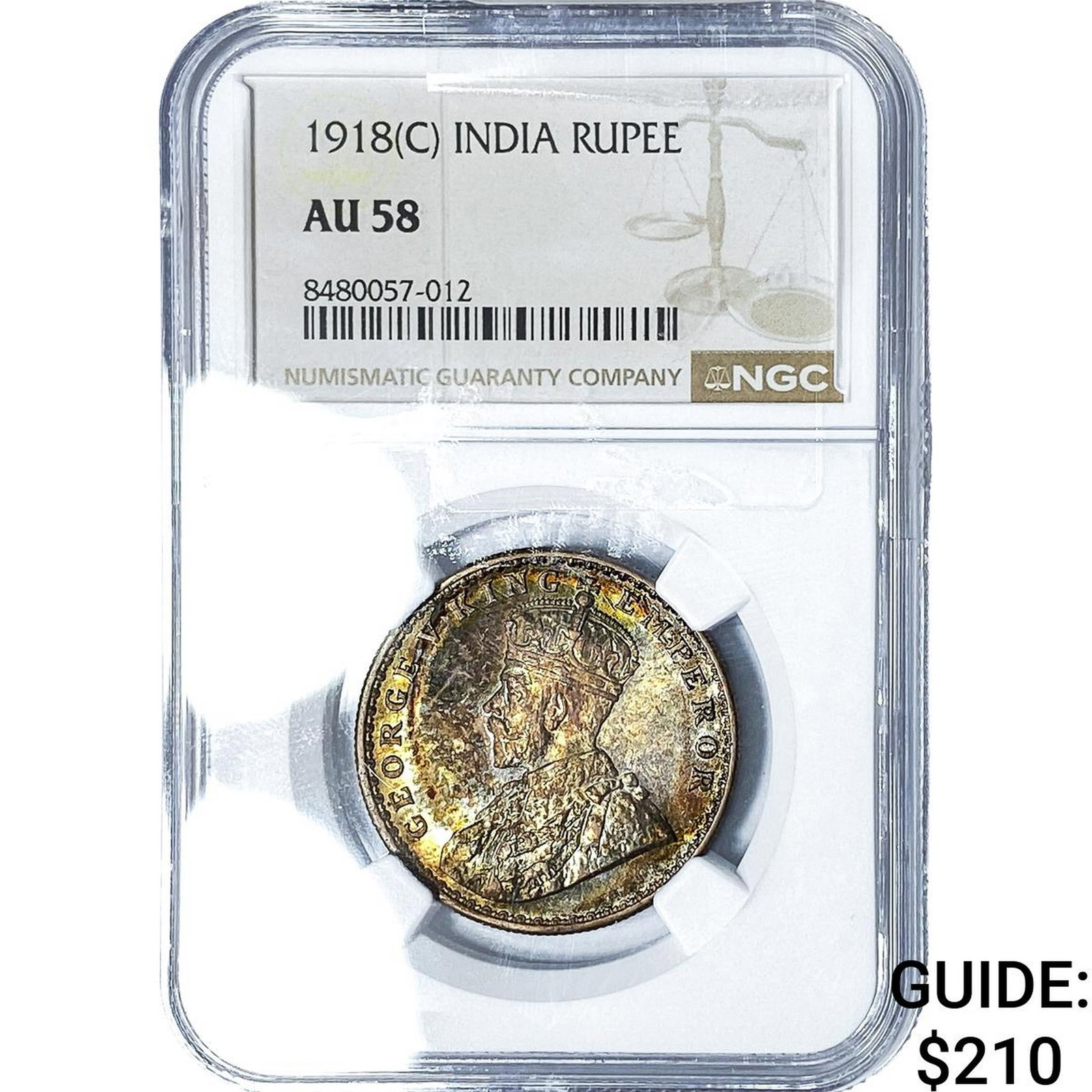 1918(C) British India Silver Rupee Toned! NGC AU58 (1 of 2)