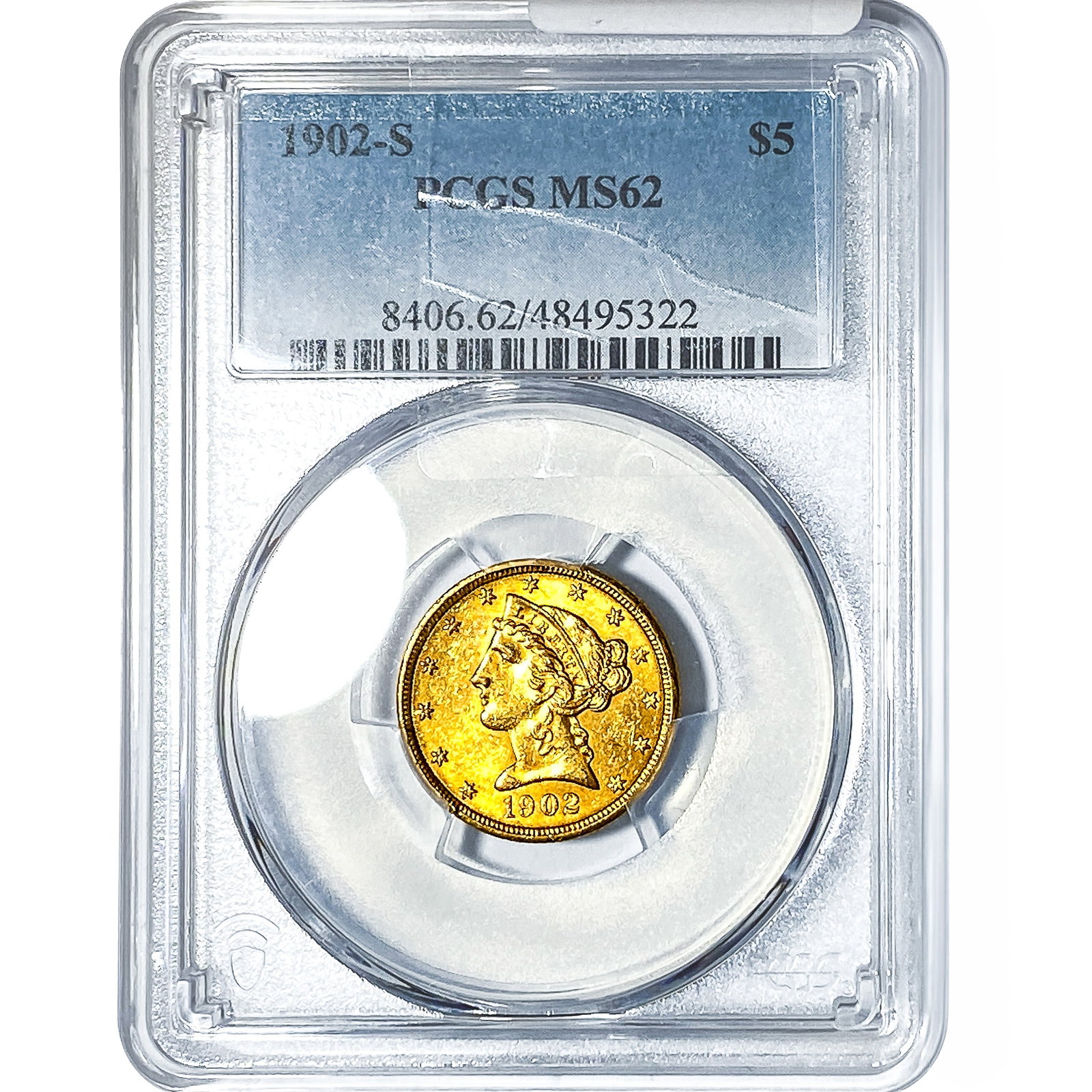 1902-S $5 Gold Half Eagle PCGS MS62: 1902-S $5 Gold Half Eagle PCGS MS62