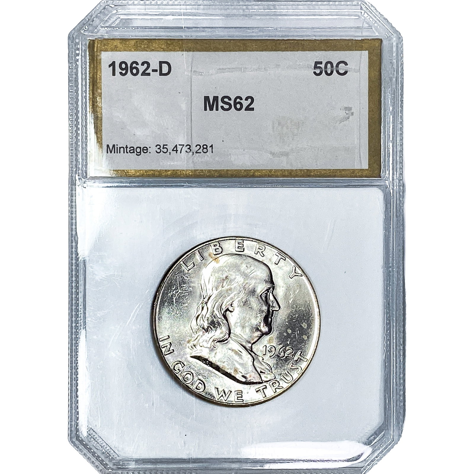 1962-D Franklin Half Dollar PCI MS62: 1962-D Franklin Half Dollar PCI MS62