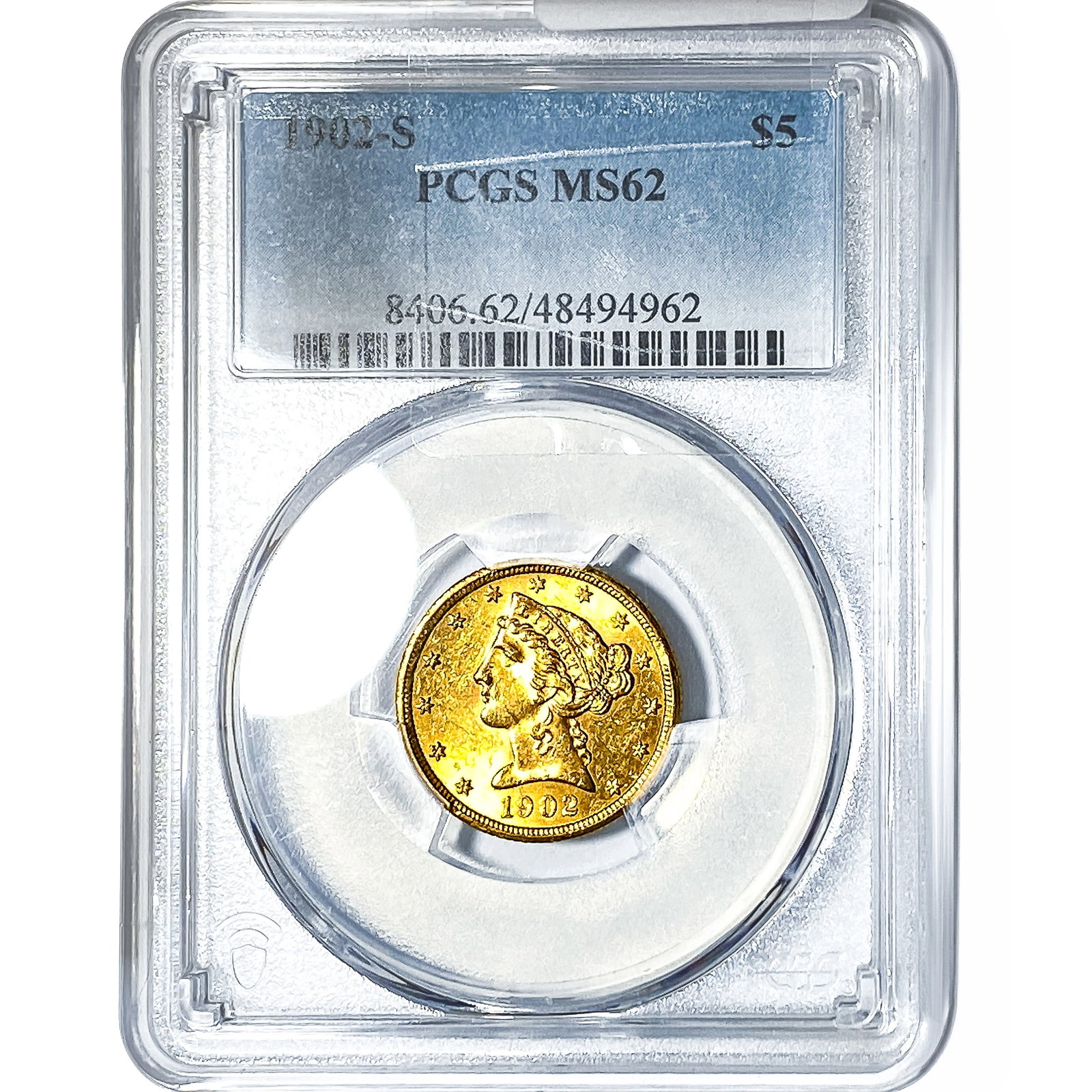 1902-S $5 Gold Half Eagle PCGS MS62: 1902-S $5 Gold Half Eagle PCGS MS62