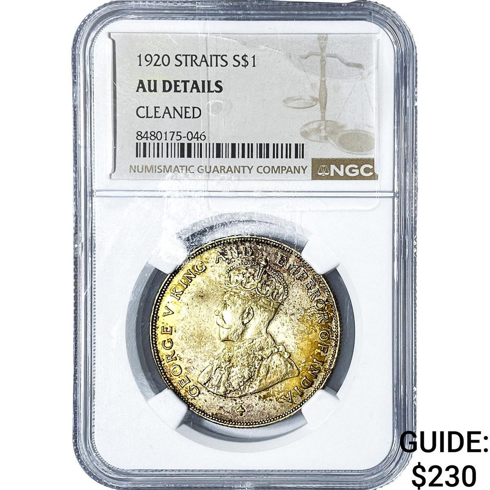 1920 Straits Settlements Silver 1 Dollar Toned! NGC AU Details (1 of 2)