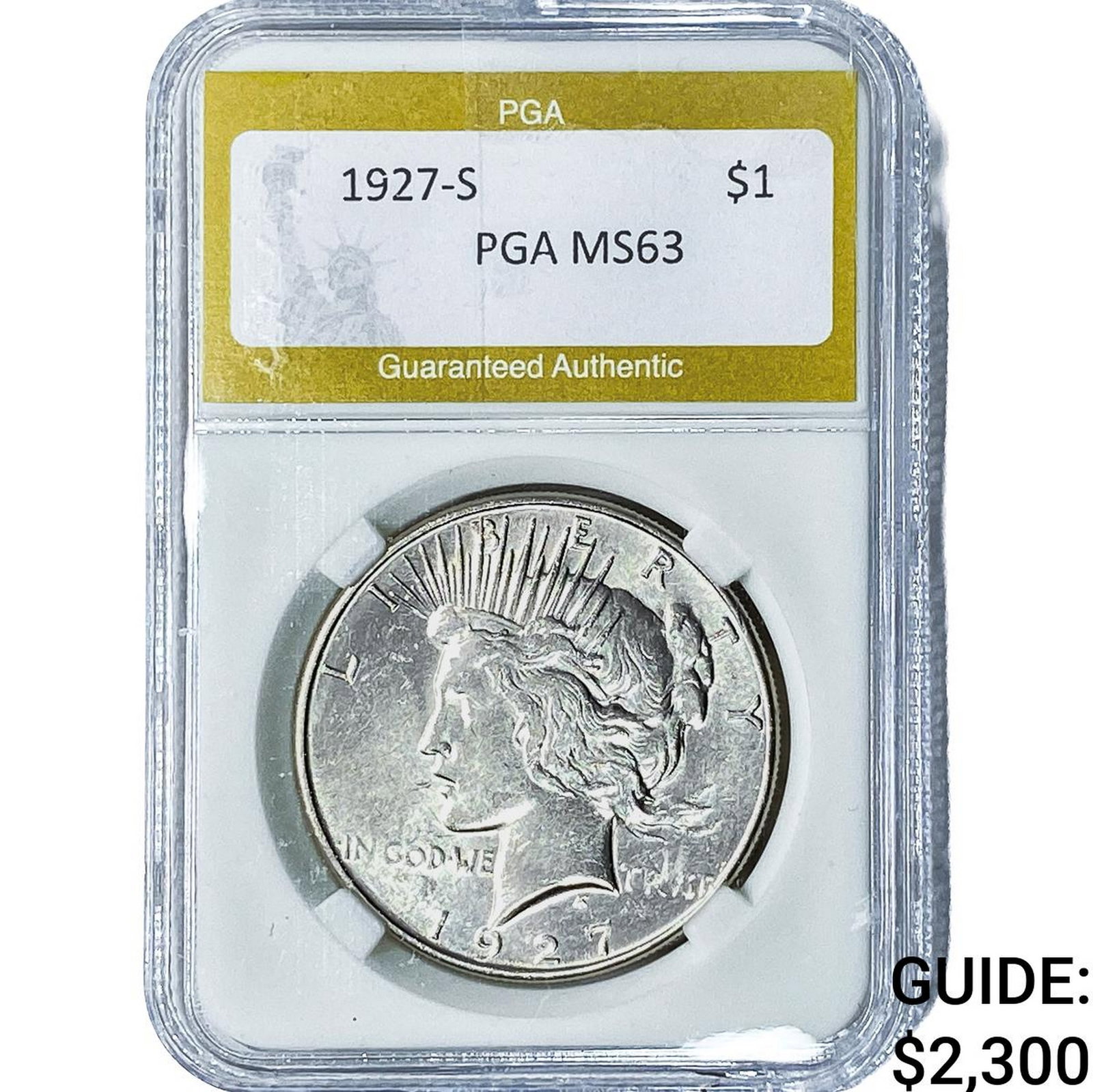 1927-S Silver Peace Dollar PGA MS63: 1927-S Silver Peace Dollar PGA MS63