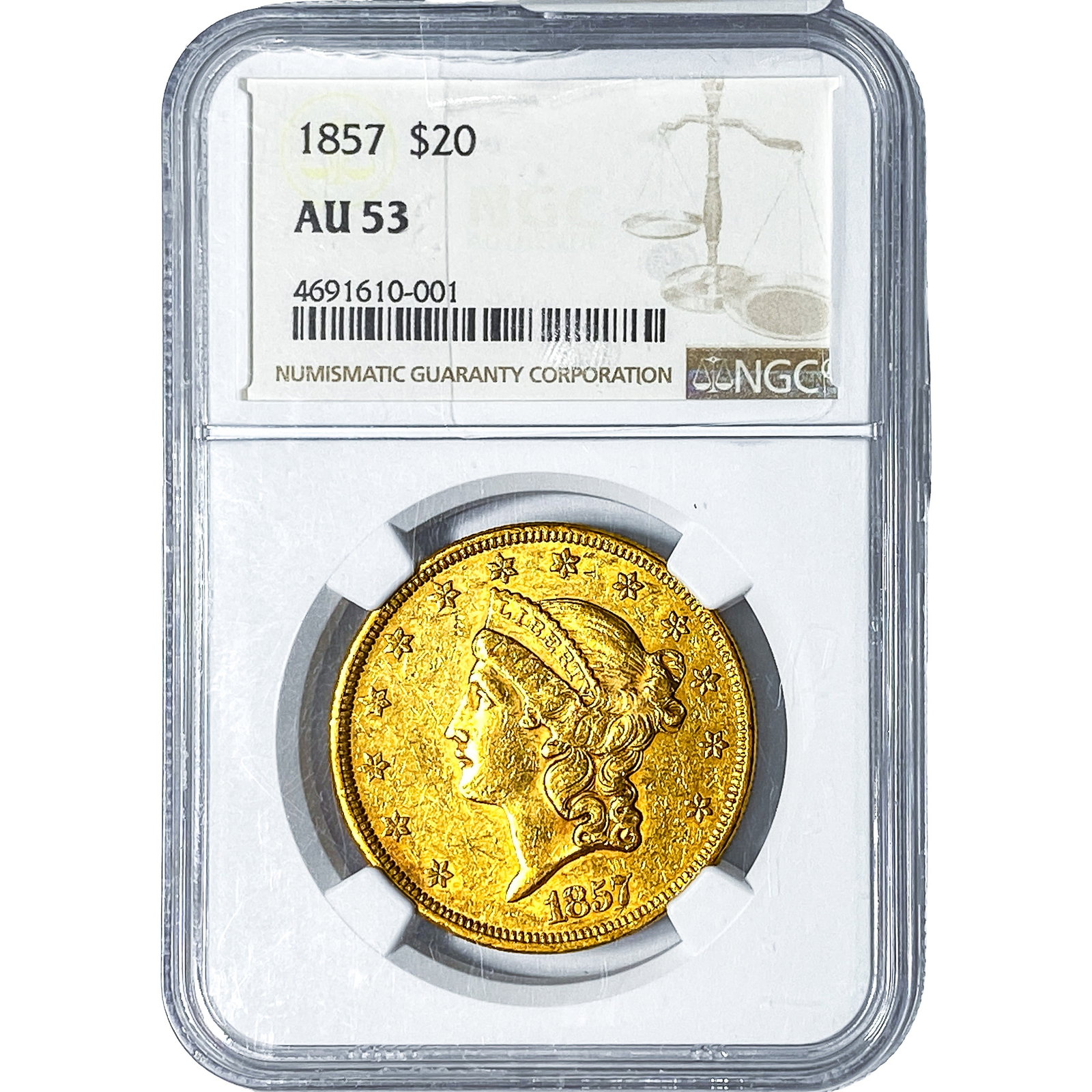 1857 $20 Gold Double Eagle NGC AU53 (1 of 4)
