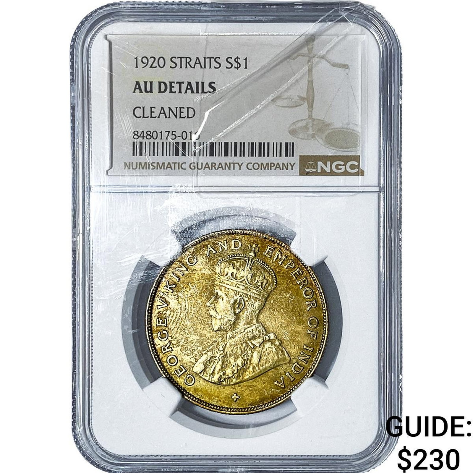 1920 Straits Settlements Silver 1 Dollar Toned! NGC AU Details (1 of 2)
