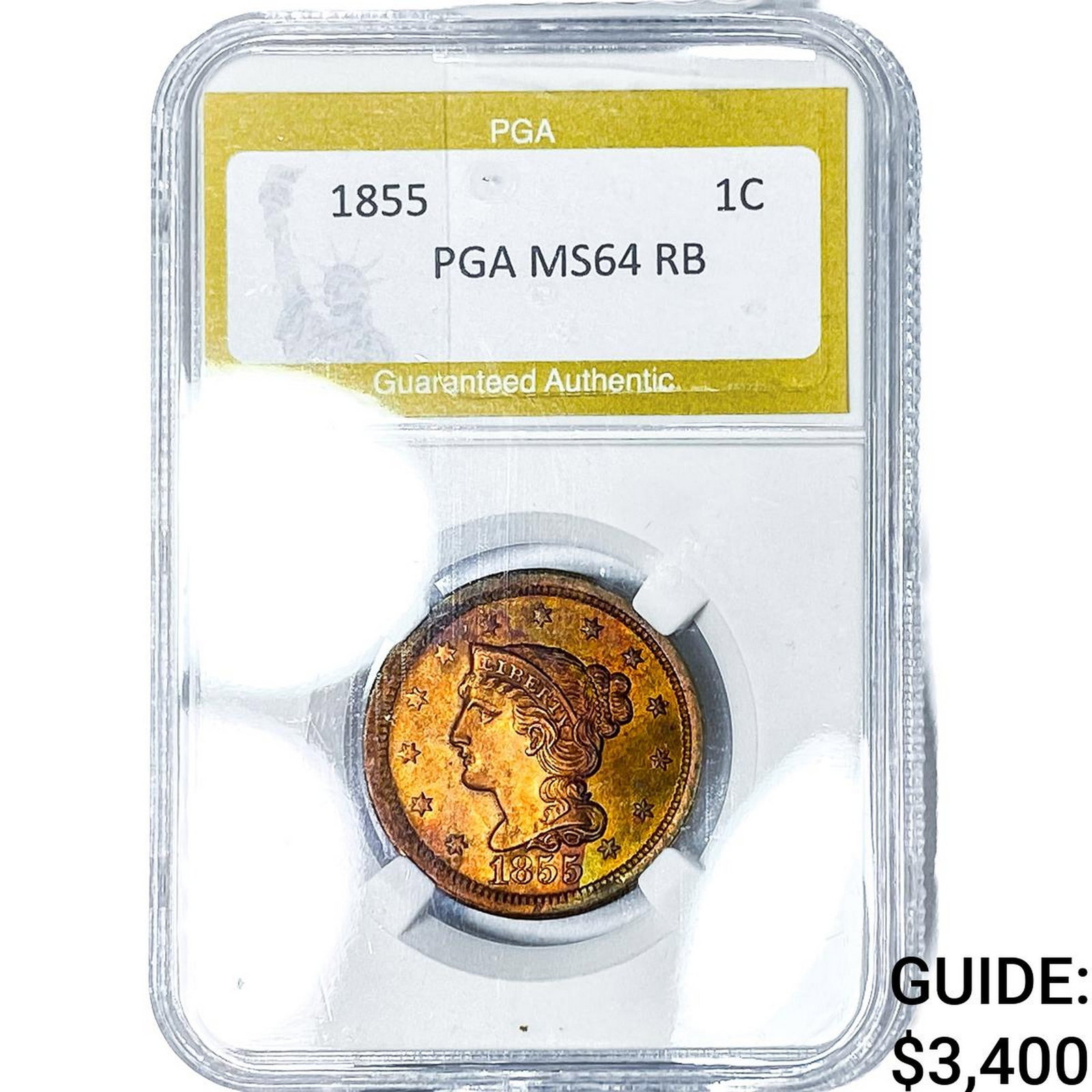 1855 Braided Hair Large Cent PGA MS64RB: 1855 Braided Hair Large Cent PGA MS64RB
