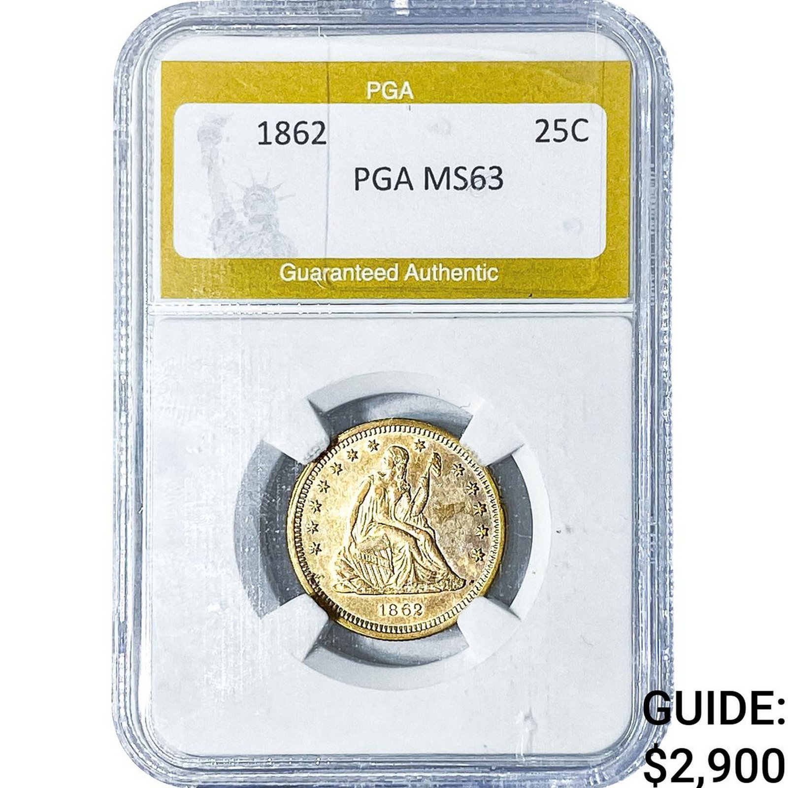 1862 Seated Liberty Quarter PGA MS63: 1862 Seated Liberty Quarter PGA MS63