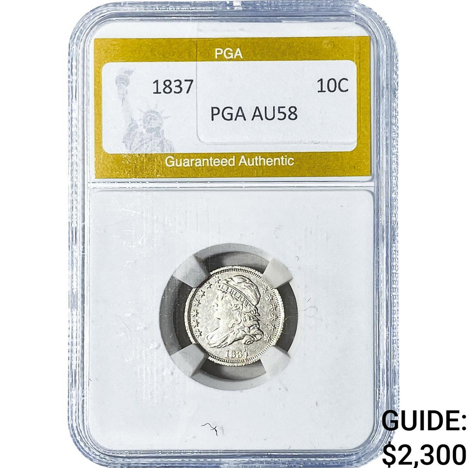 1837 Capped Bust Dime PGA AU58: 1837 Capped Bust Dime PGA AU58