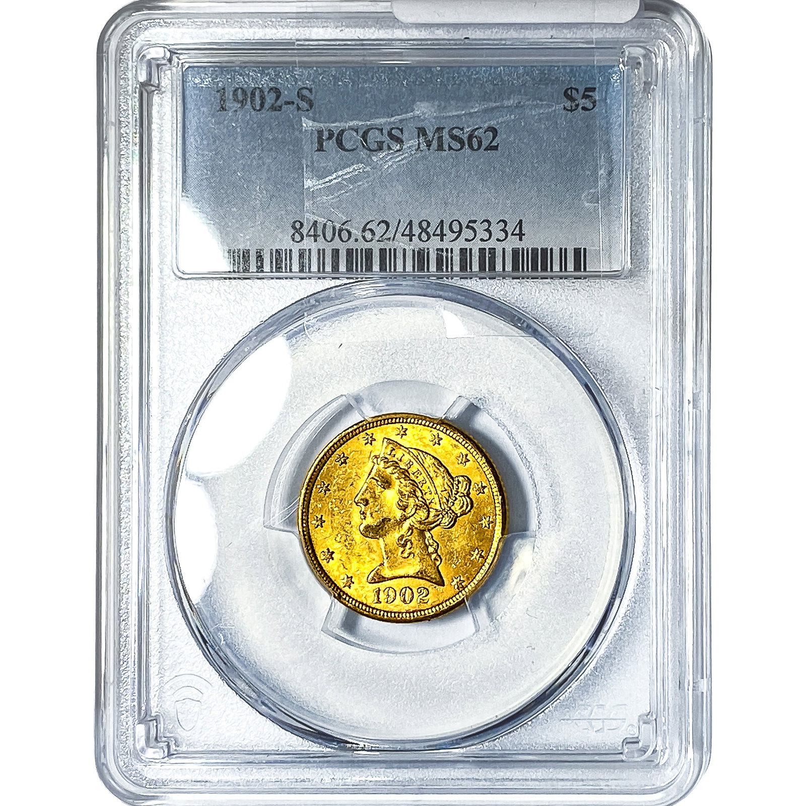 1902-S $5 Gold Half Eagle PCGS MS62: 1902-S $5 Gold Half Eagle PCGS MS62