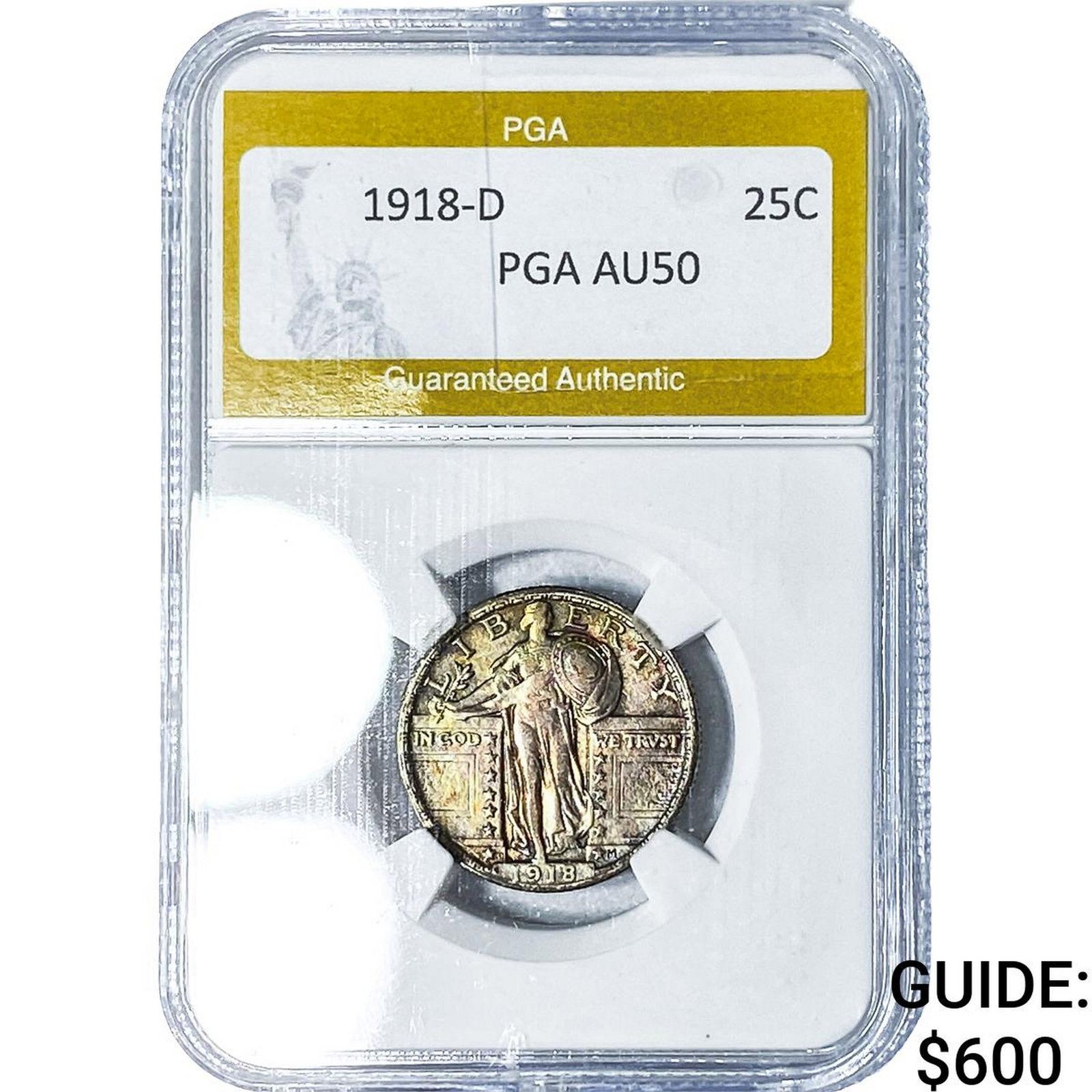 1918-D Standing Liberty Quarter PGA AU50: 1918-D Standing Liberty Quarter PGA AU50