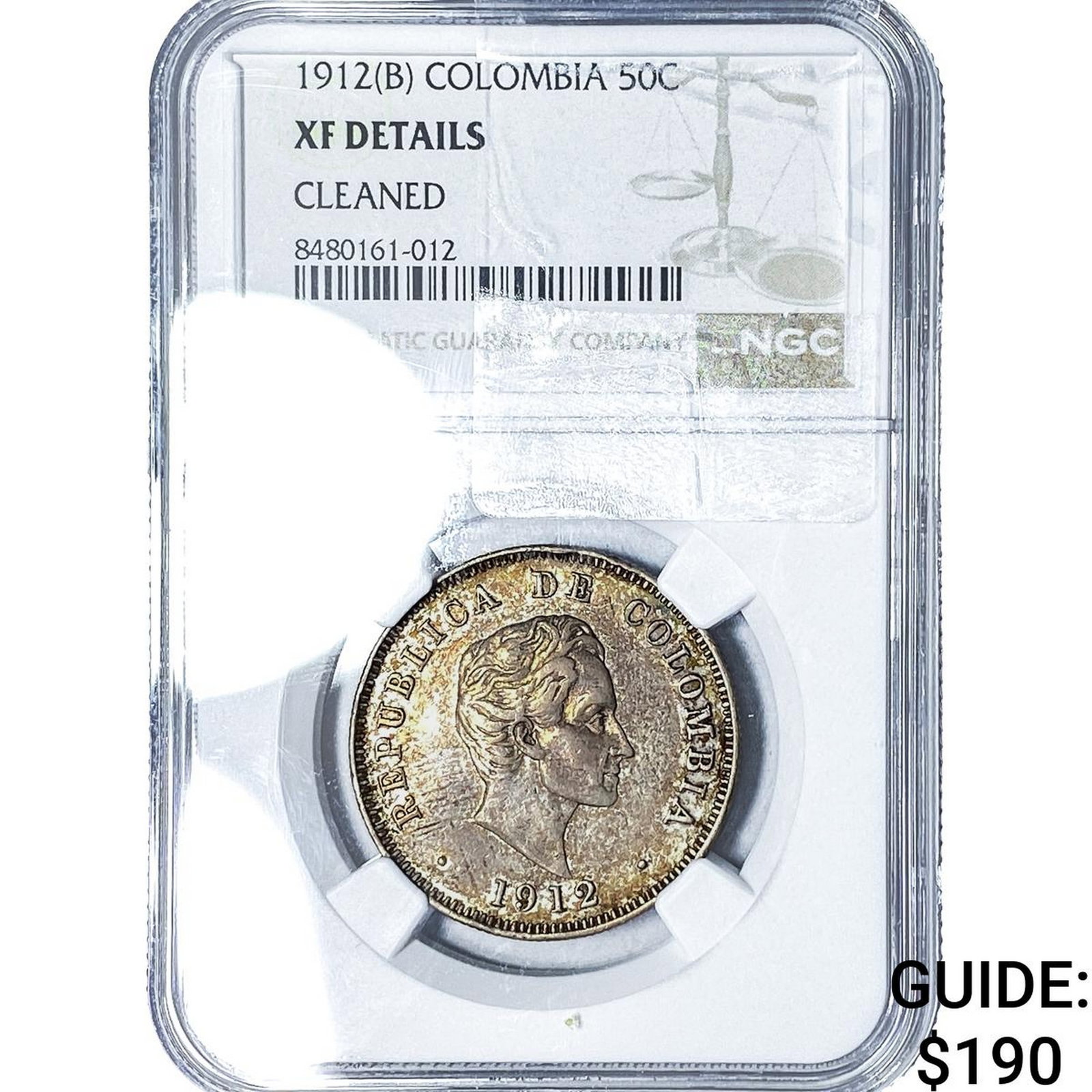 1912 Colombia Silver 50 Centavos NGC XF Details: 1912 Colombia Silver 50 Centavos NGC XF Details