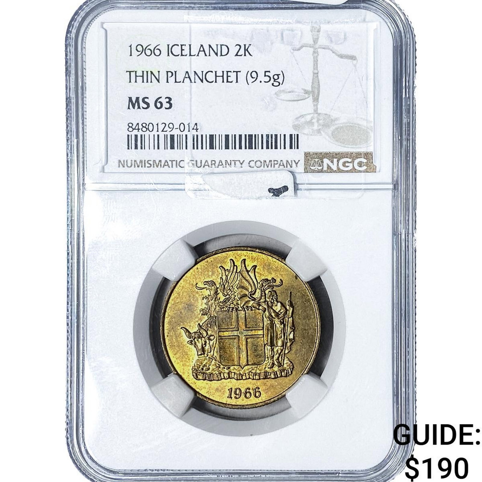 1966 Iceland Base Metal 2 Kronur NGC MS63: 1966 Iceland Base Metal 2 Kronur NGC MS63