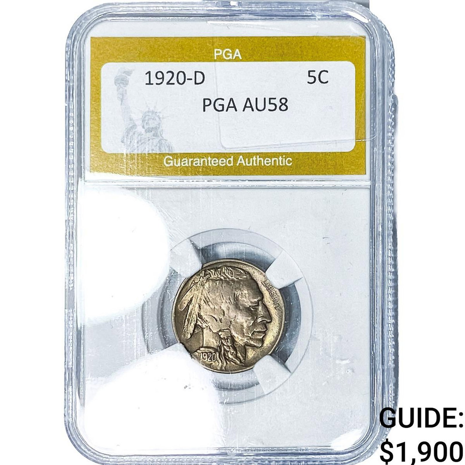 1920-D Buffalo Nickel PGA AU58: 1920-D Buffalo Nickel PGA AU58