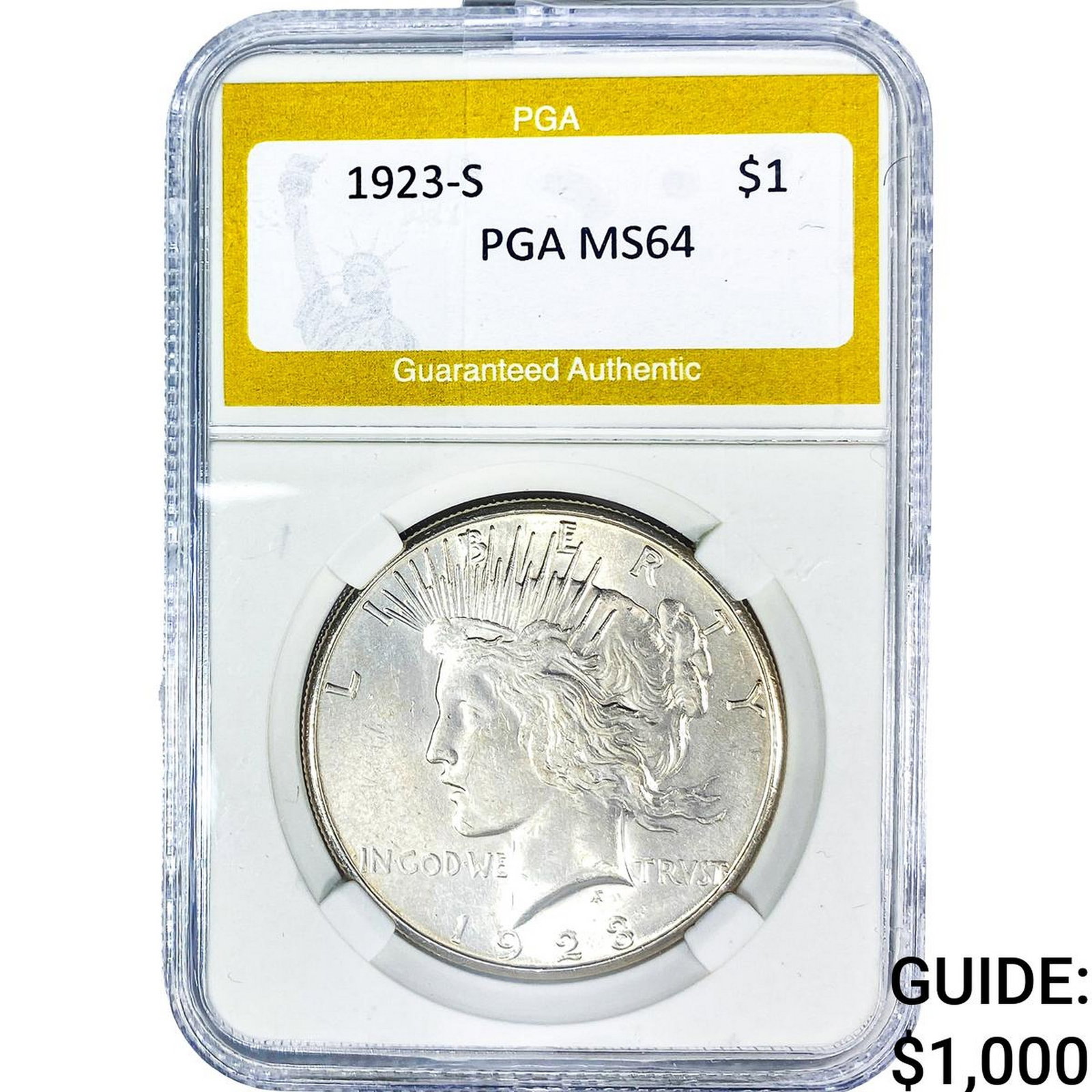 1923-S Silver Peace Dollar PGA MS64: 1923-S Silver Peace Dollar PGA MS64