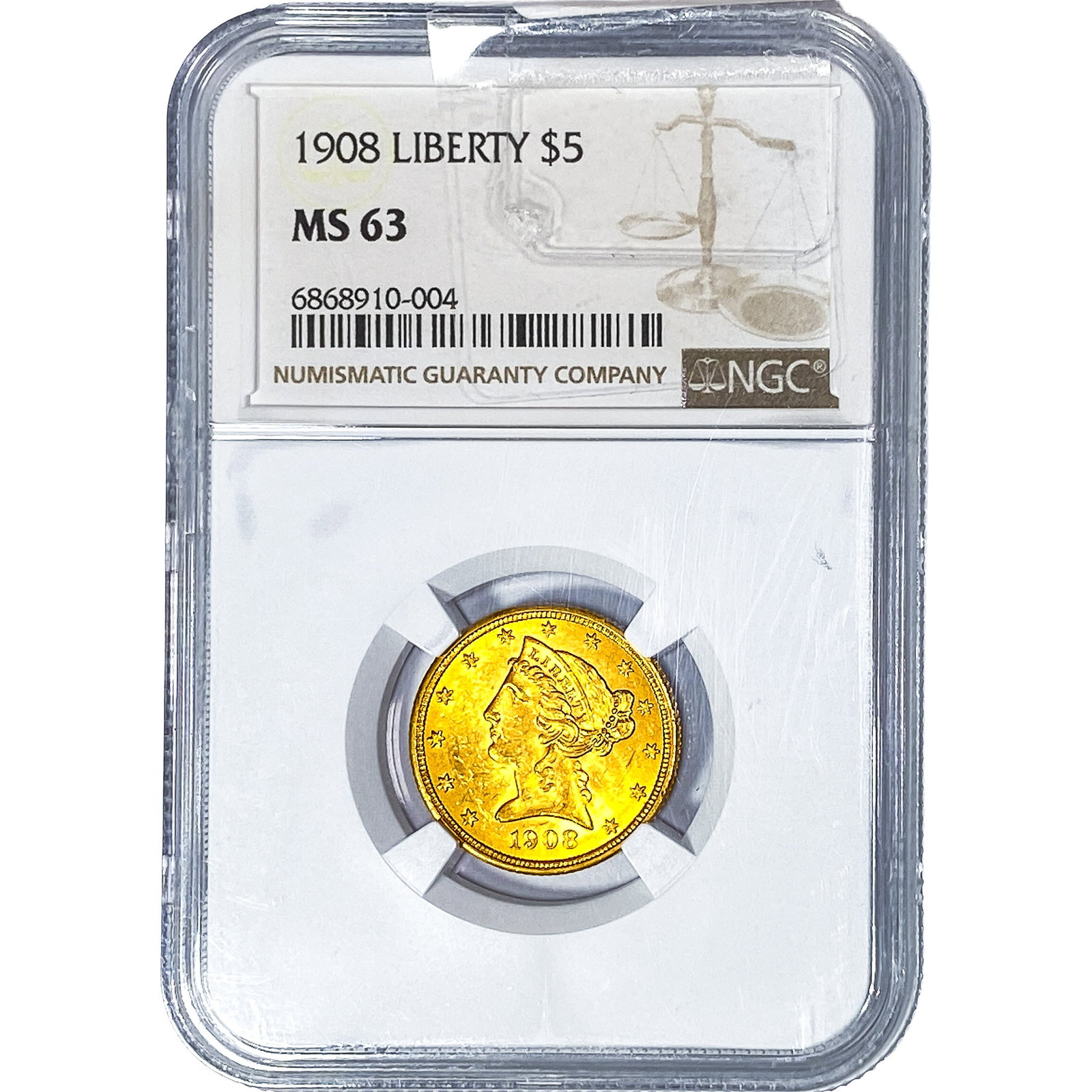 1908 $5 Gold Half Eagle NGC: 1908 $5 Gold Half Eagle NGC