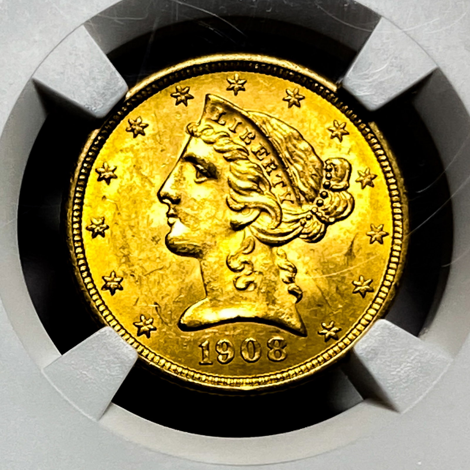 1908 $5 Gold Half Eagle NGC - 3