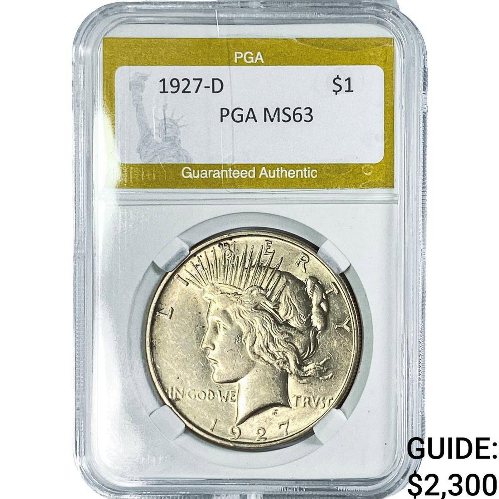 1927-D Silver Peace Dollar PGA MS63: 1927-D Silver Peace Dollar PGA MS63