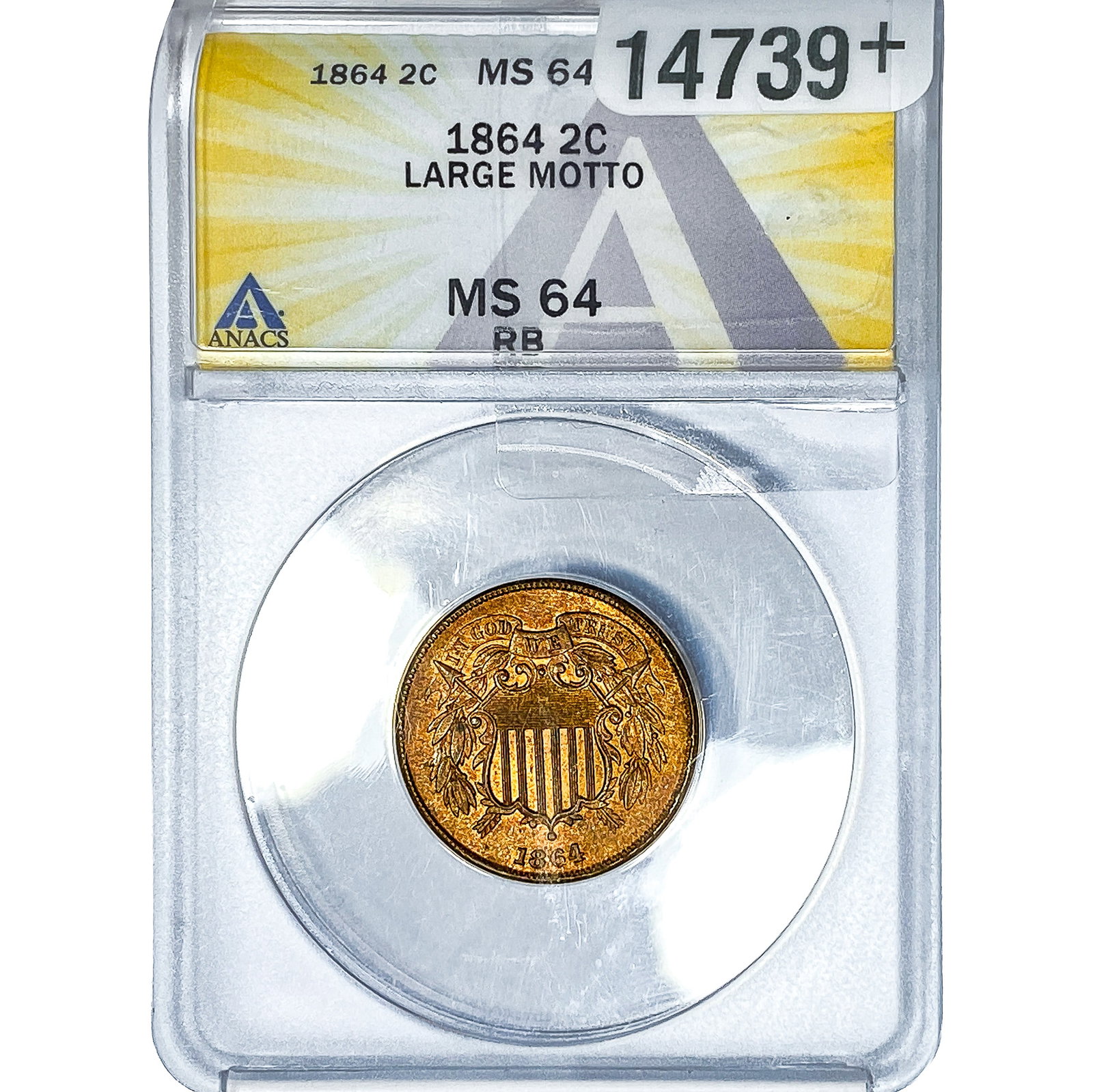 1864 2C Shield ANACS MS64 RB Large Motto (1 of 4)