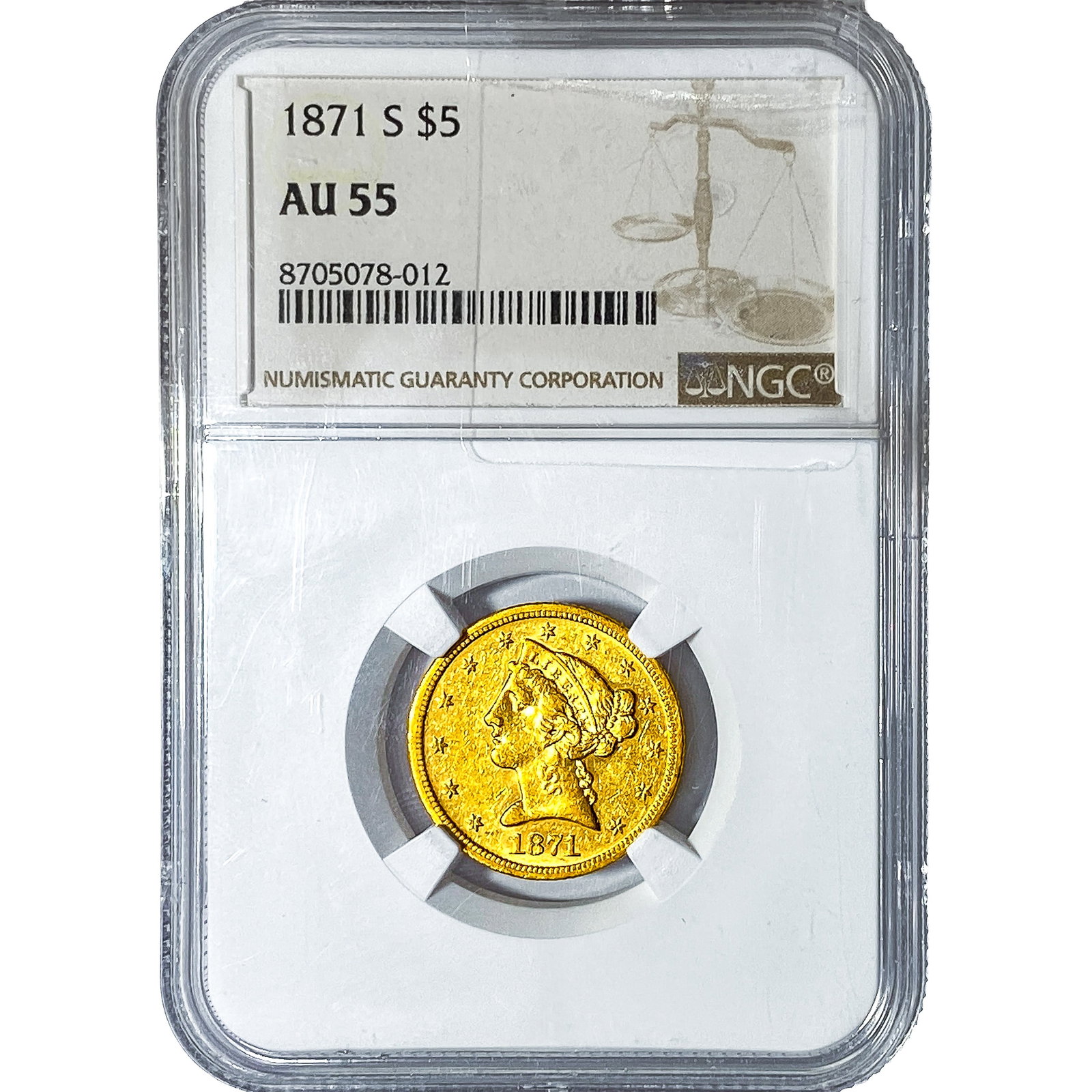 1871-S $5 Gold Half Eagle NGC AU55 (1 of 4)