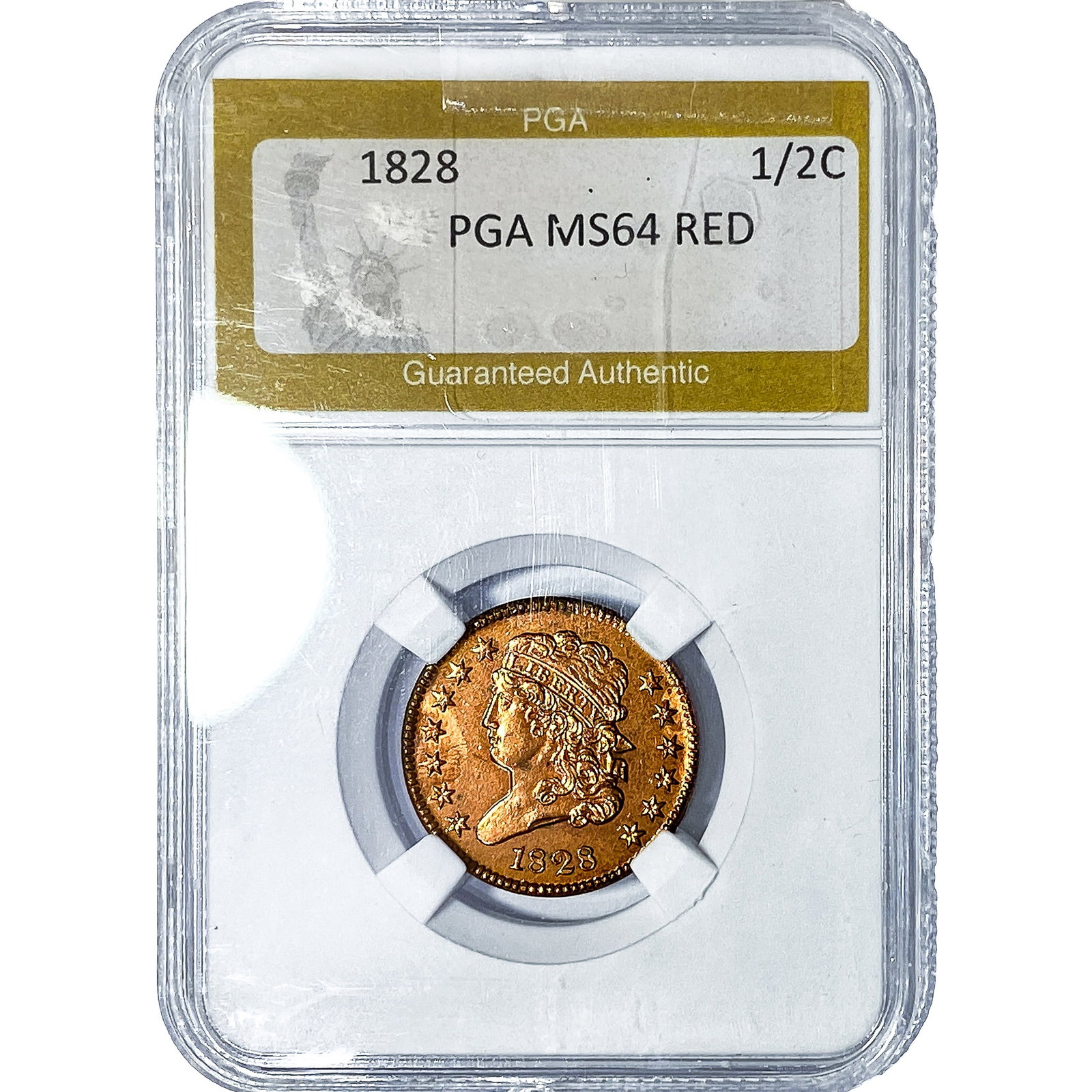 1828 Classic Head Half Cent PGA MS64 Red: 1828 Classic Head Half Cent PGA MS64 Red
