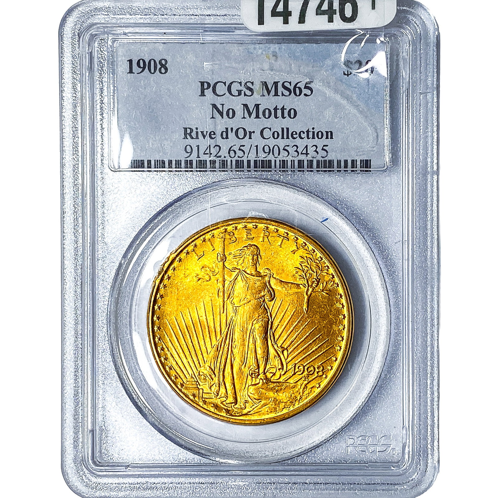 1908 $20 Gold Double Eagle PCGS MS65 No Motto: 1908 $20 Gold Double Eagle PCGS MS65 No Motto