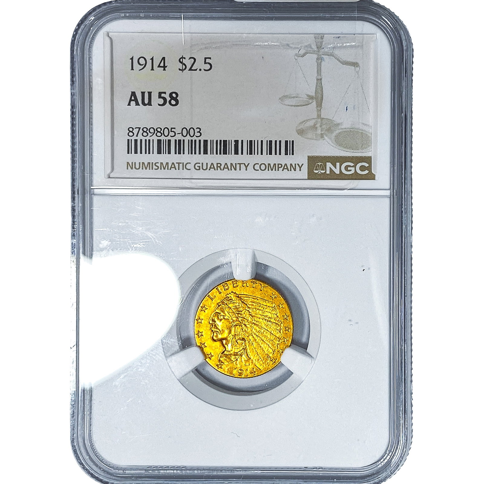 1914 $2.50 Gold Quarter Eagle NGC AU58: 1914 $2.50 Gold Quarter Eagle NGC AU58