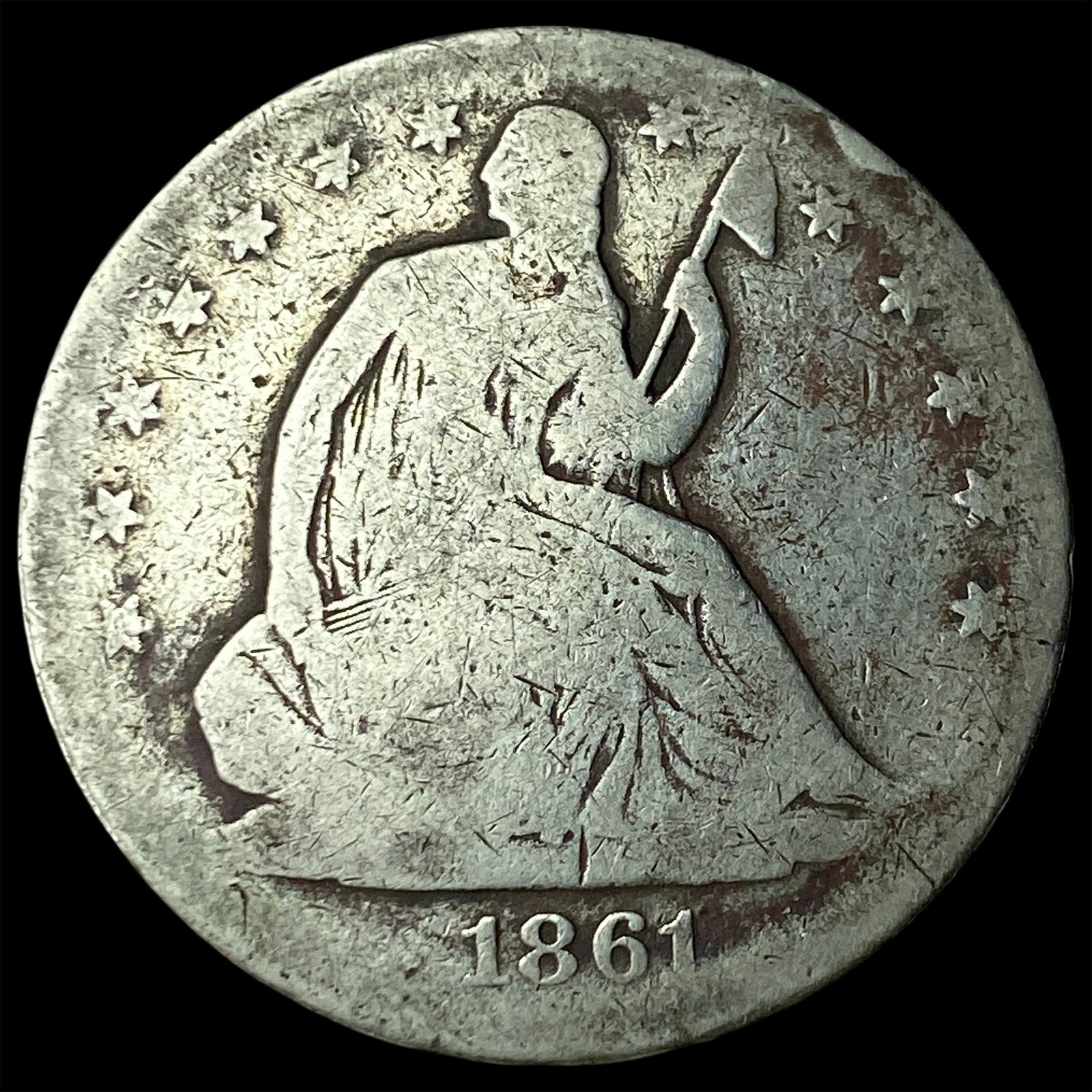 1861 Silver Half Dollar (Seated Liberty) NEARLY UNCIRCULATED: 1861 Silver Half Dollar (Seated Liberty) NEARLY UNCIRCULATED