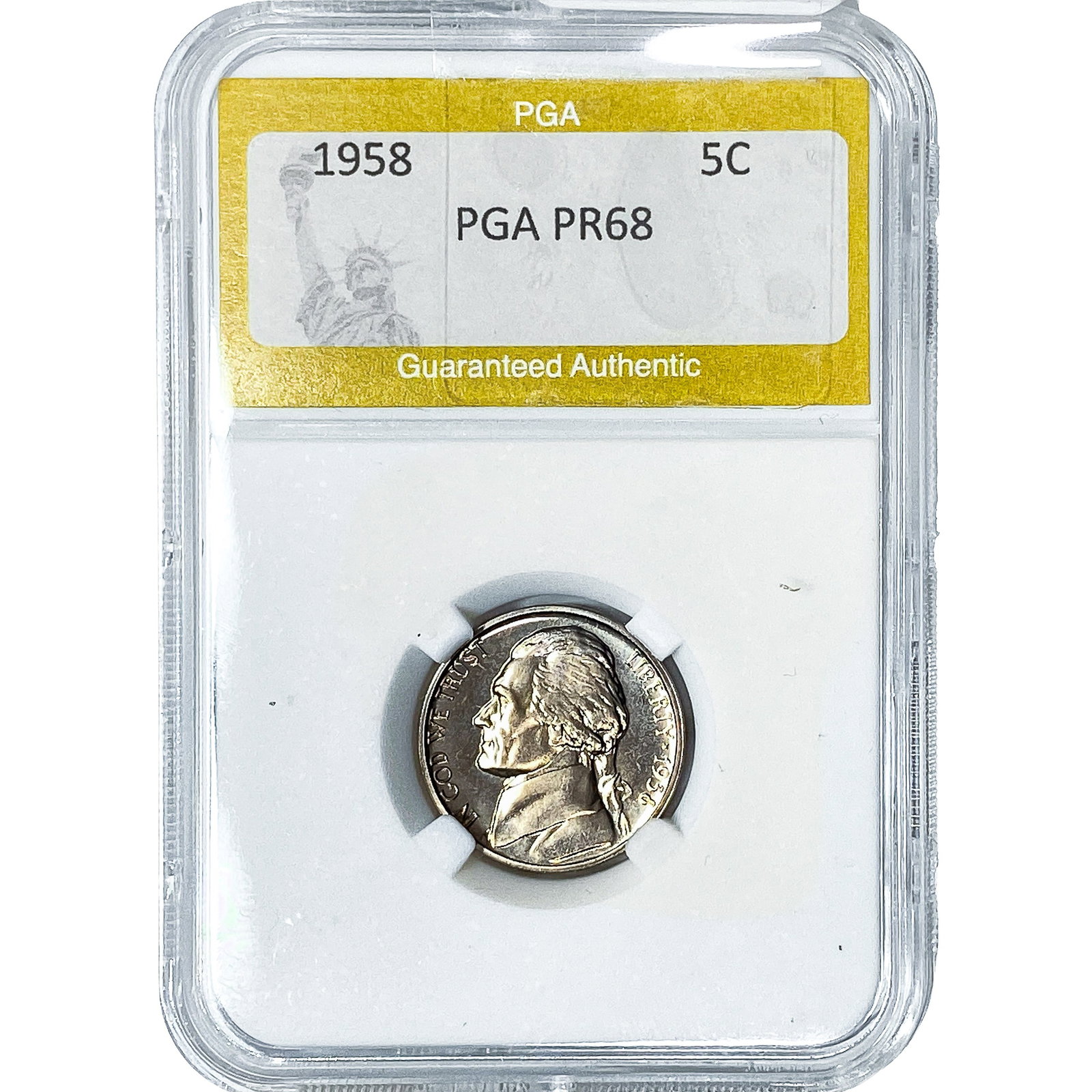 1958 Jefferson Nickel PGA PR68: 1958 Jefferson Nickel PGA PR68