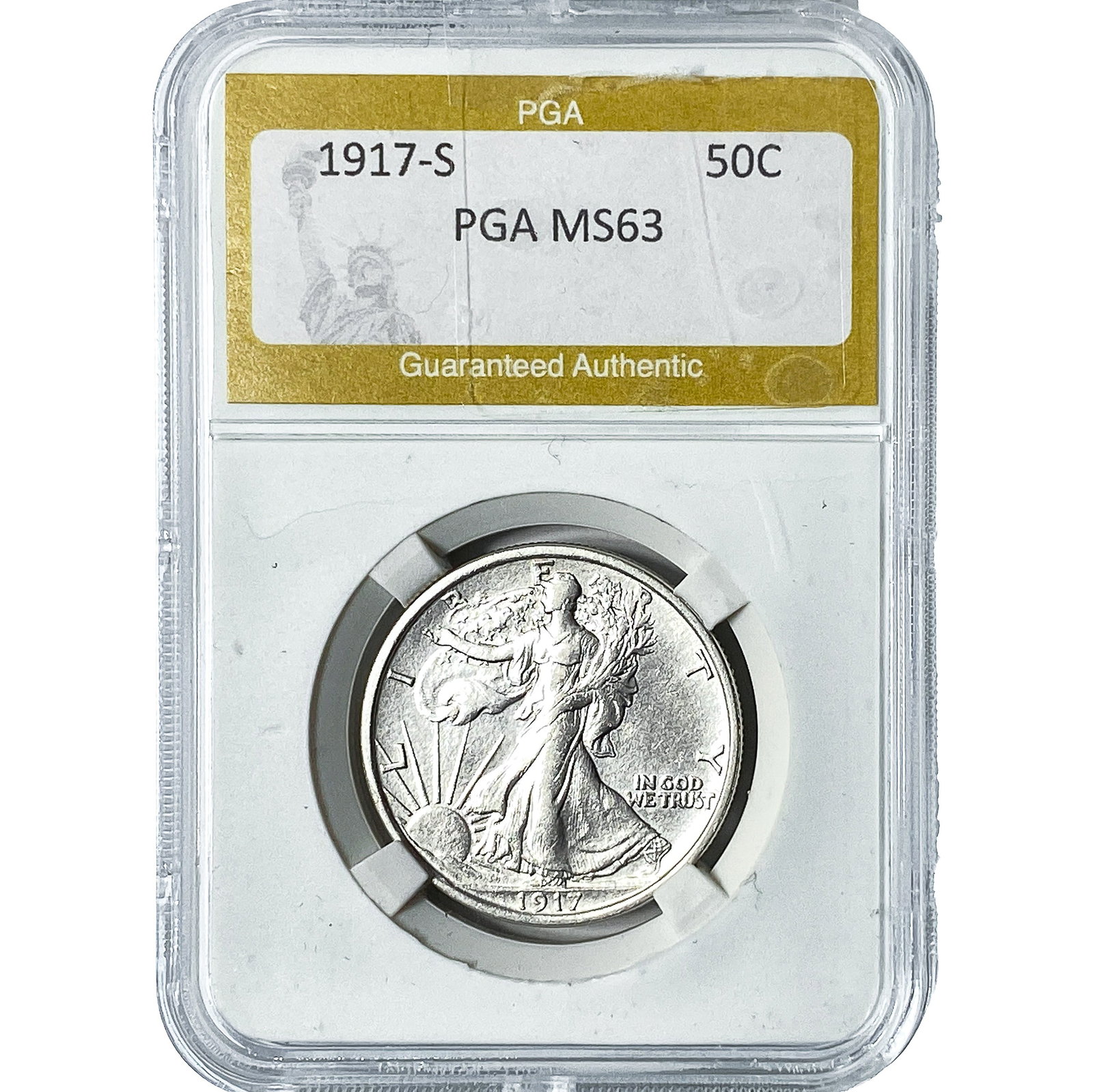 1917-S Walking Liberty Half Dollar PGA MS63: 1917-S Walking Liberty Half Dollar PGA MS63