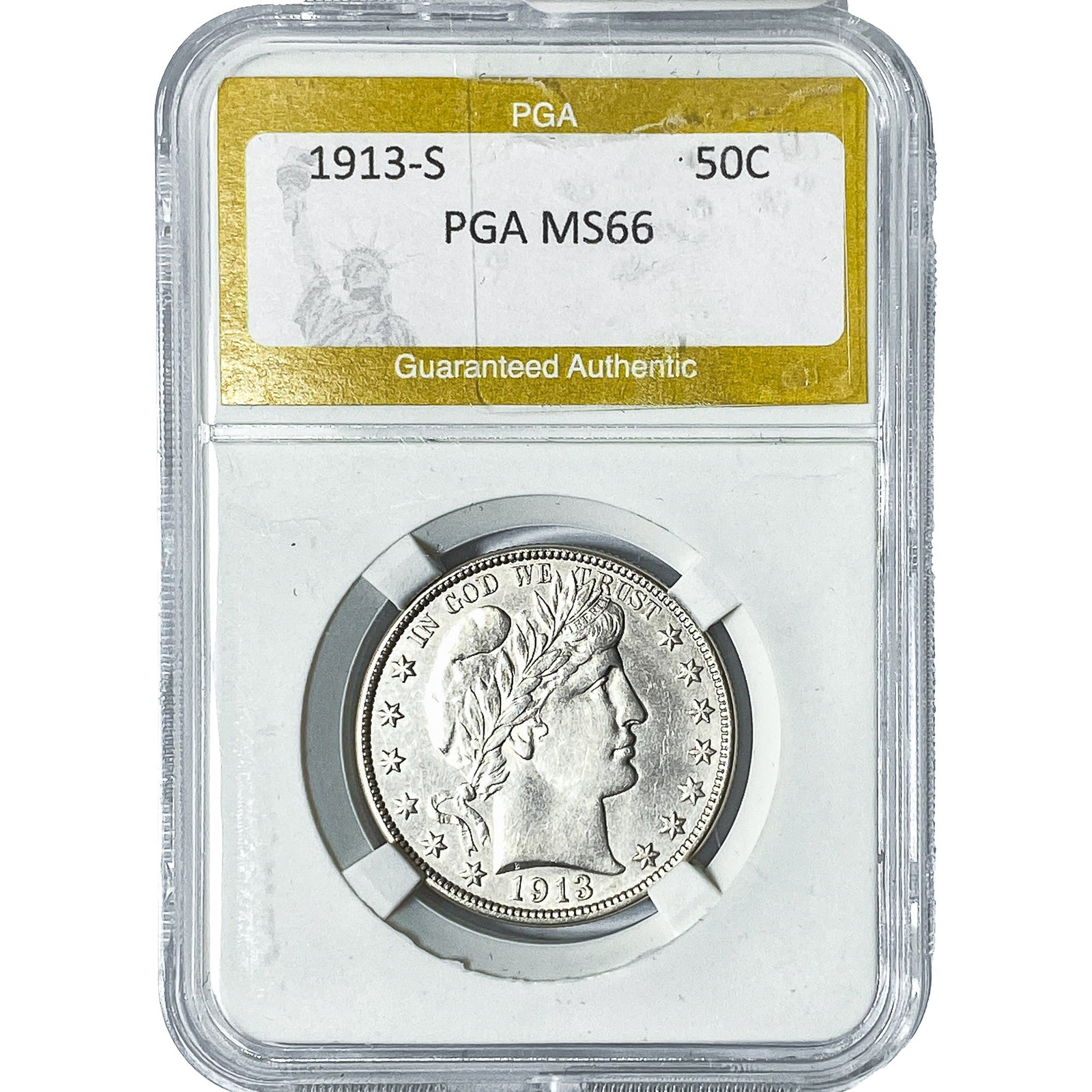 1913-S Barber Half Dollar PGA MS66: 1913-S Barber Half Dollar PGA MS66