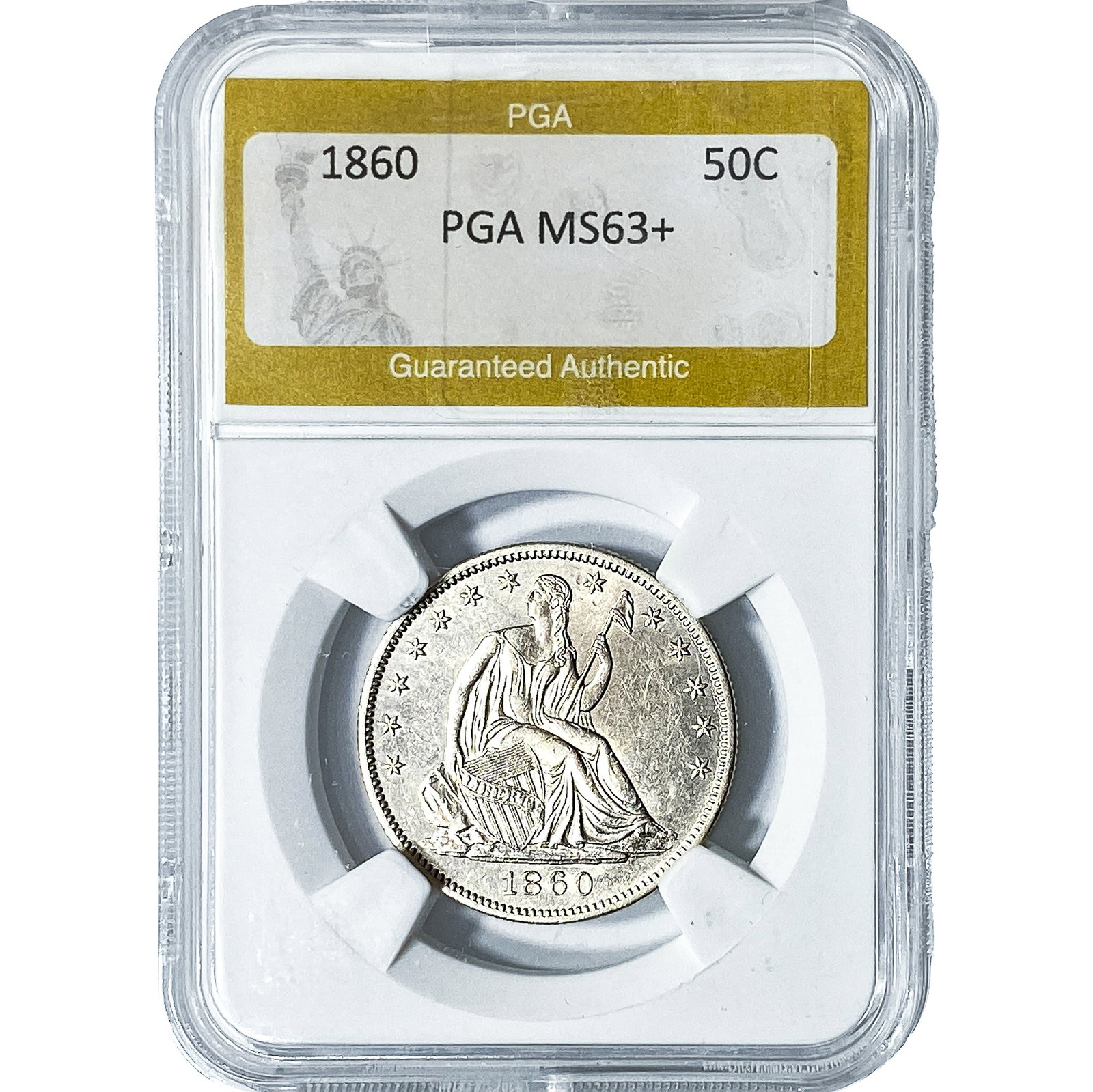 1860 Seated Liberty Half Dollar PGA MS63+: 1860 Seated Liberty Half Dollar PGA MS63+