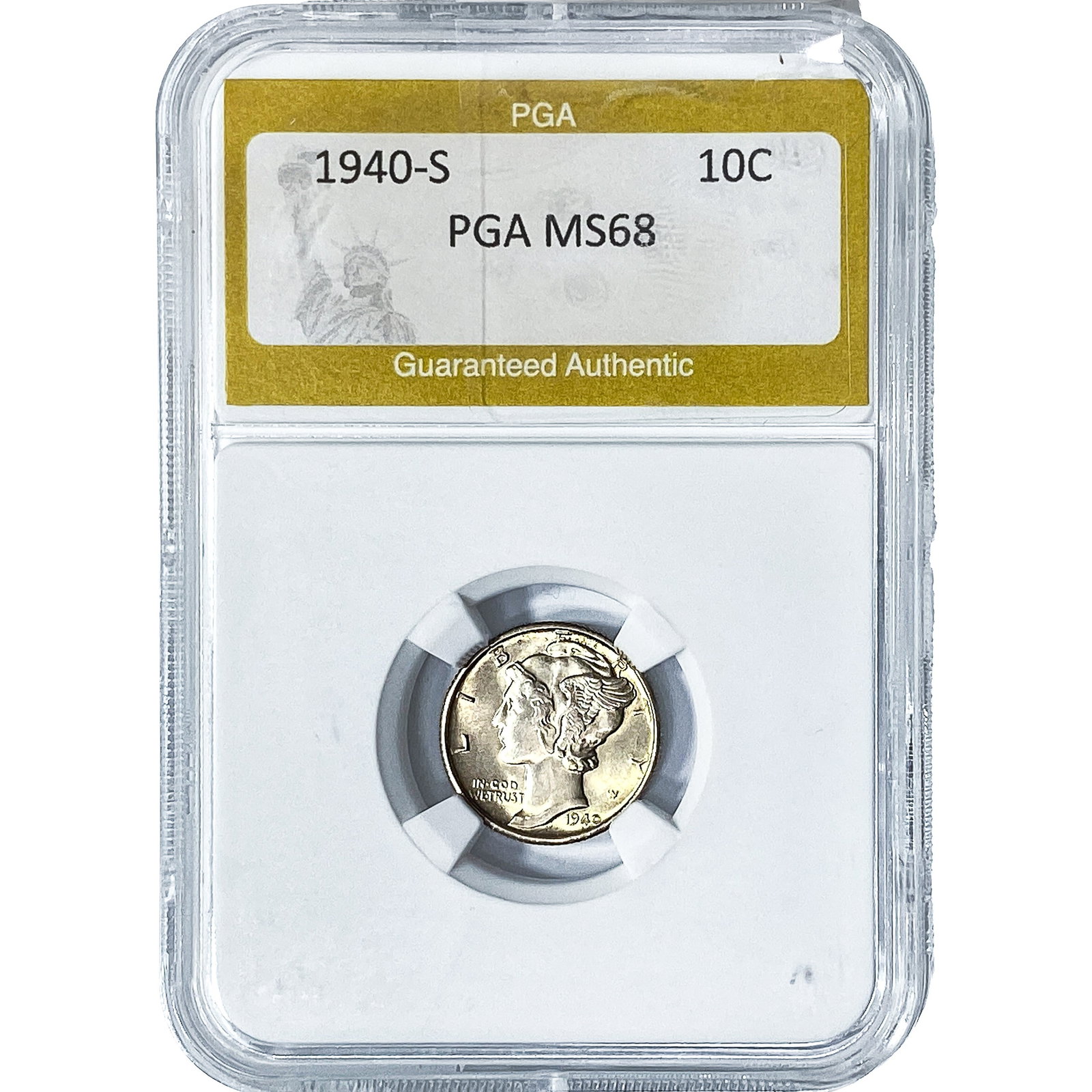 1940-S Mercury Silver Dime PGA MS68: 1940-S Mercury Silver Dime PGA MS68