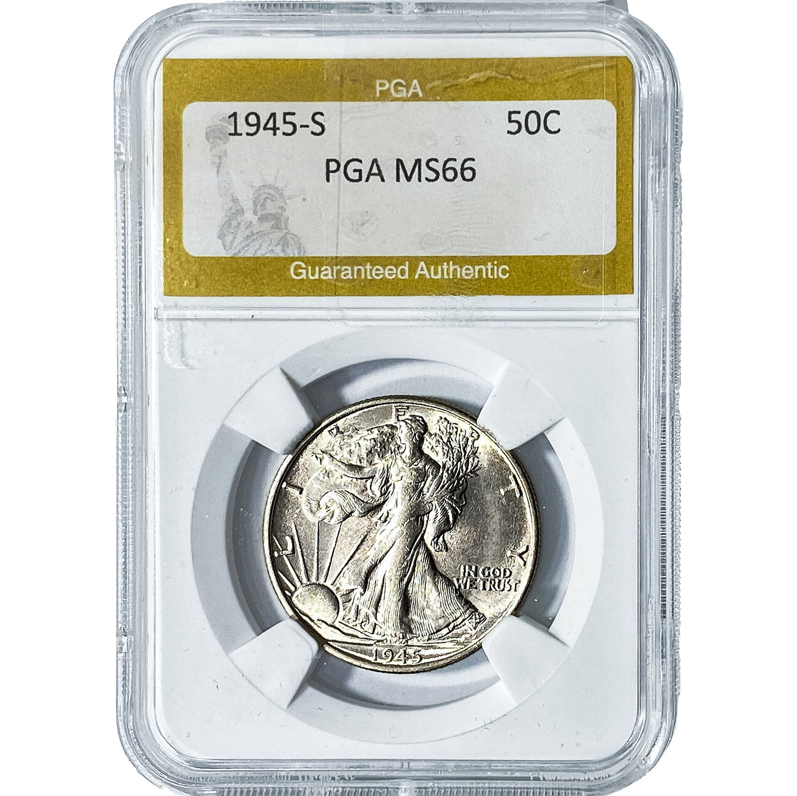 1945-S Walking Liberty Half Dollar PGA MS66: 1945-S Walking Liberty Half Dollar PGA MS66