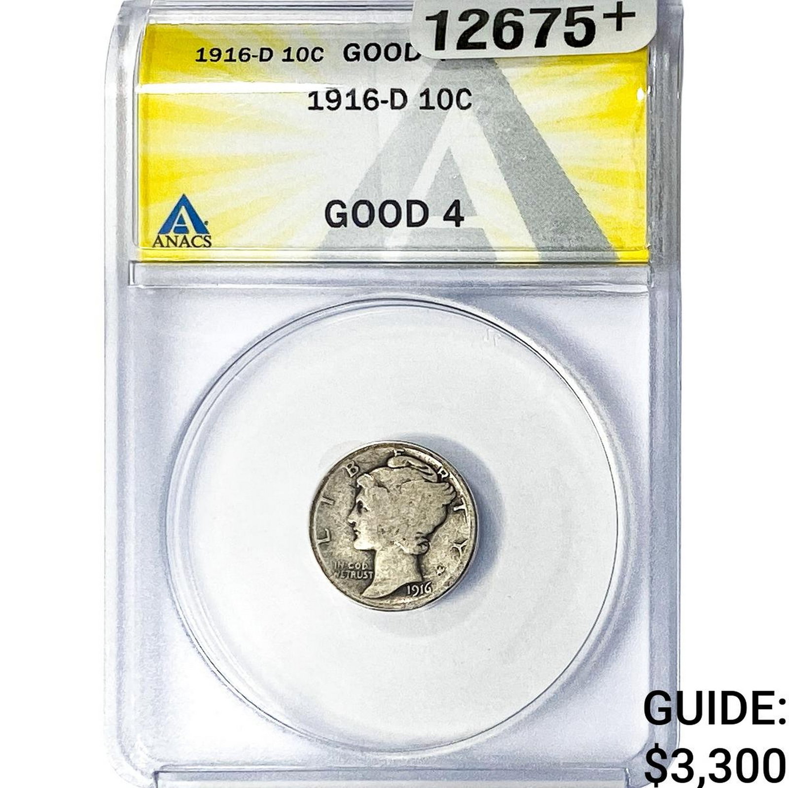 1916-D Mercury Silver Dime ANACS G4: 1916-D Mercury Silver Dime ANACS G4