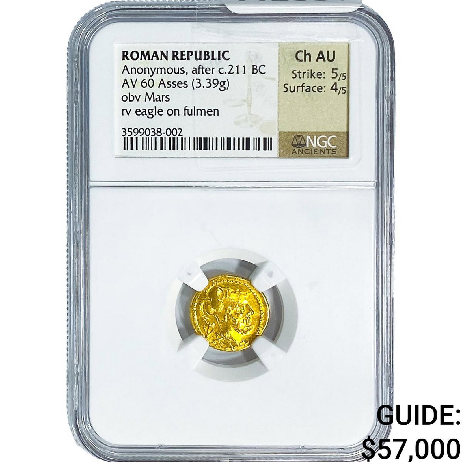 Roman Anonymous, after c.211 BC Gold 60 Asses NGC Ch AU (1 of 2)