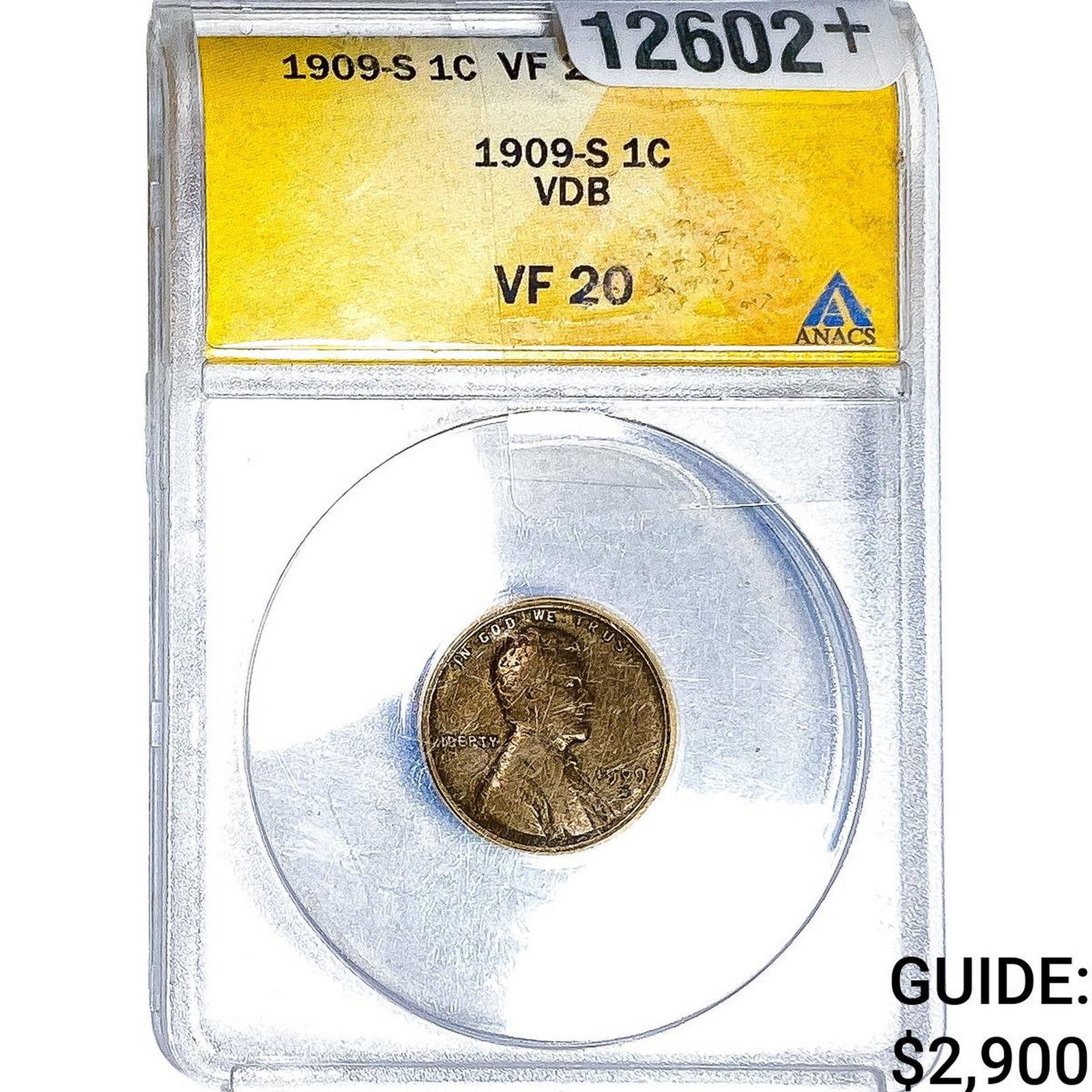1909-S Wheat Cent ANACS VF20 VDB: 1909-S Wheat Cent ANACS VF20 VDB