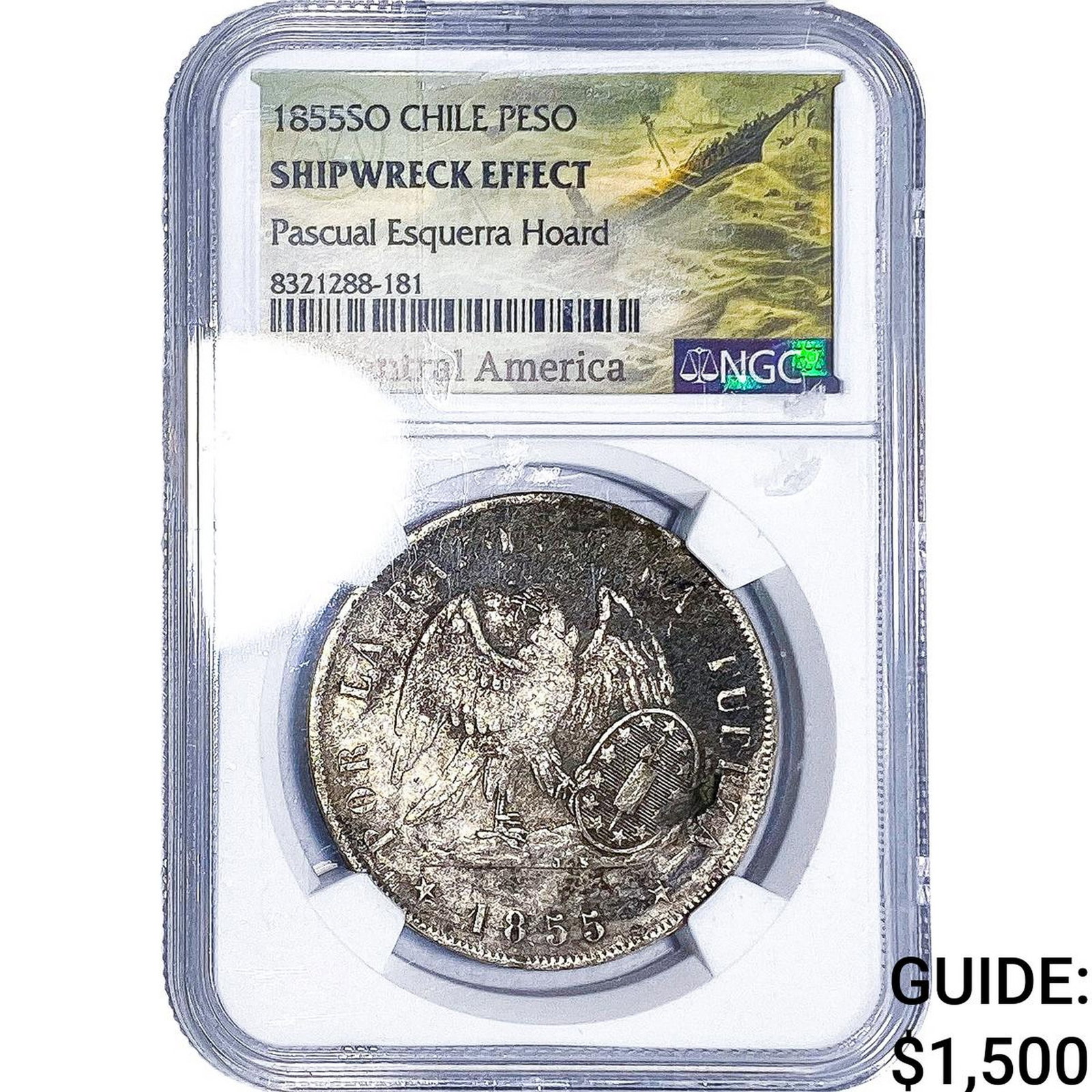 1855 SO Chile PESO Shipwreck Effect NGC: 1855 SO Chile PESO Shipwreck Effect NGC