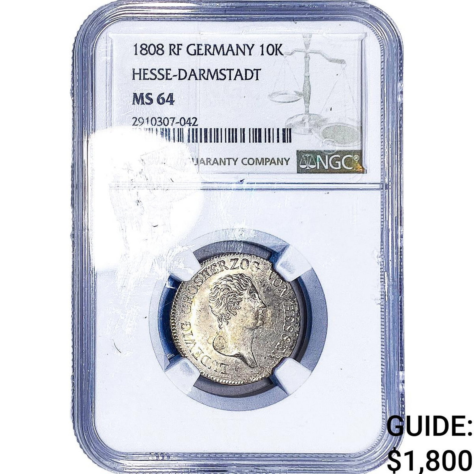 1808 RF Germany 10K Hesse-Darmstadt NGC MS64: 1808 RF Germany 10K Hesse-Darmstadt NGC MS64