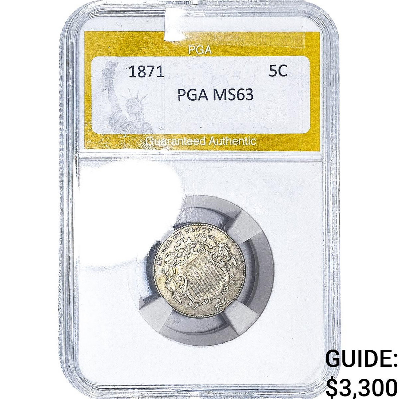 1871 Shield Nickel PGA MS63: 1871 Shield Nickel PGA MS63
