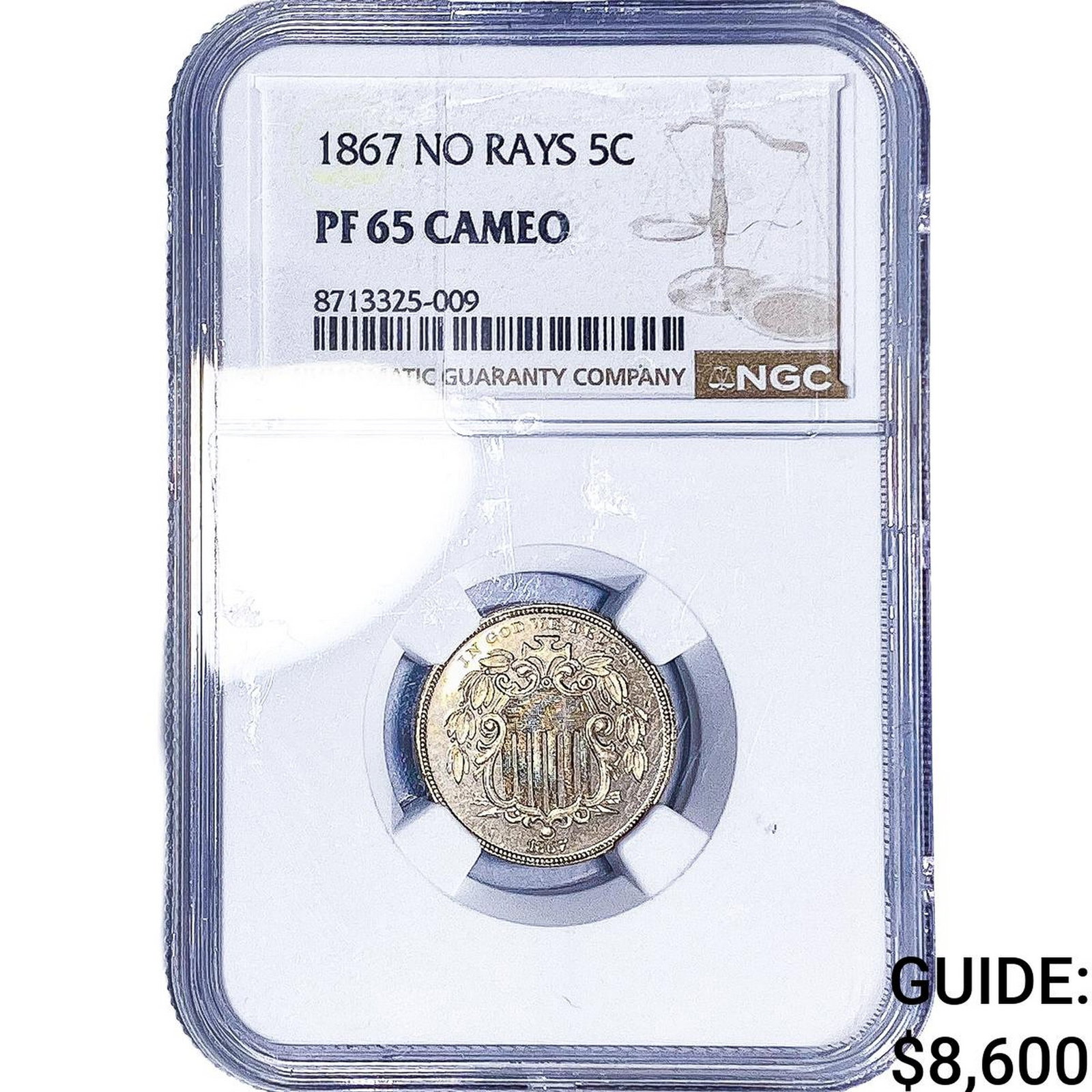 1867 Shield Nickel NGC PF65 Cameo No Rays: 1867 Shield Nickel NGC PF65 Cameo No Rays