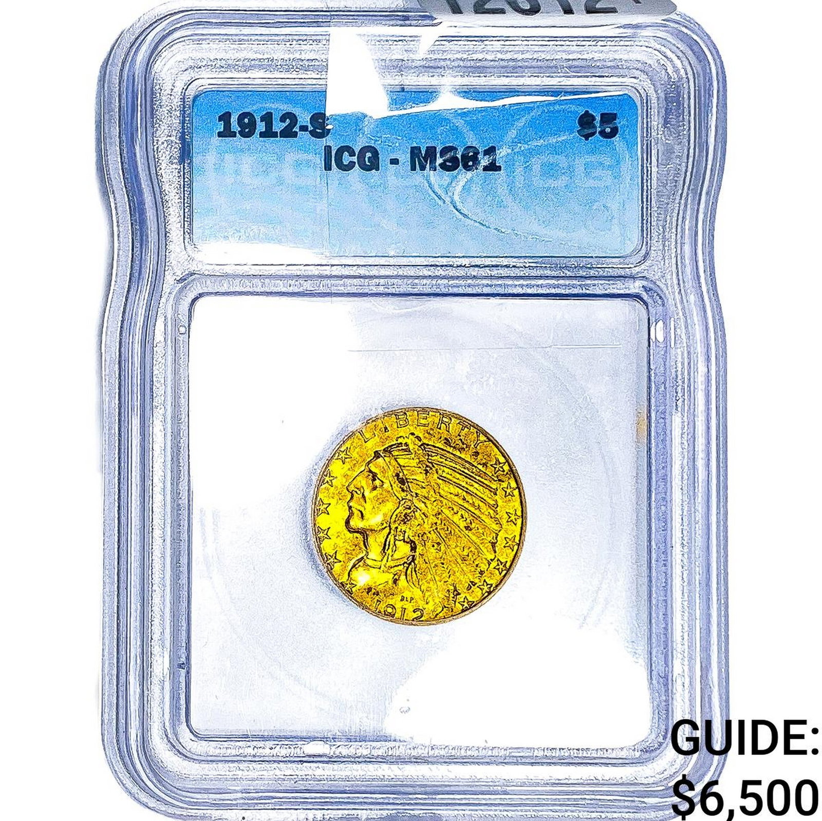 1912-S $5 Gold Half Eagle ICG MS61: 1912-S $5 Gold Half Eagle ICG MS61