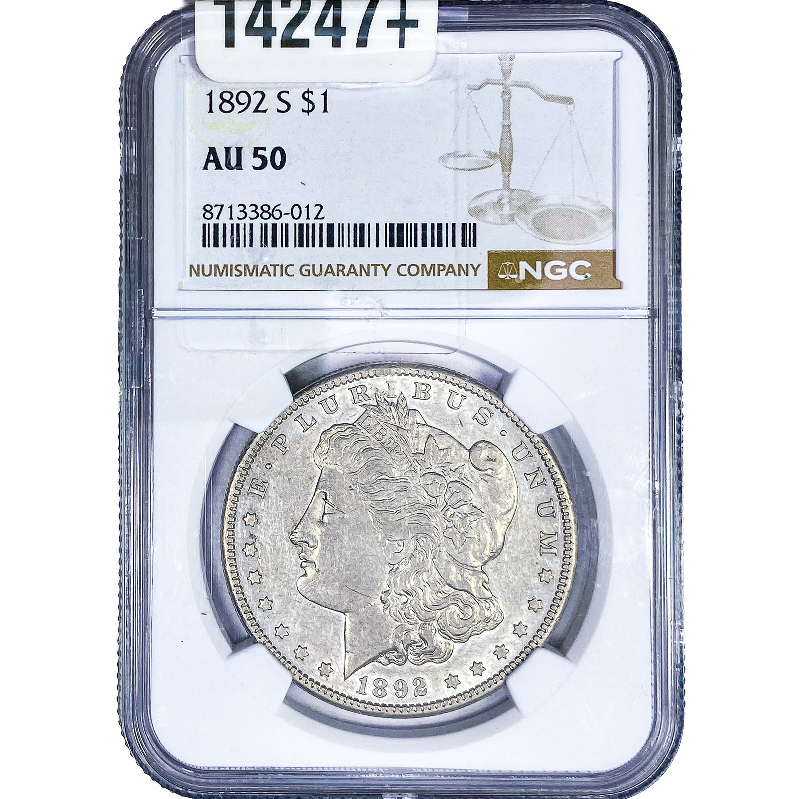 1892-S Morgan Silver Dollar NGC AU50: 1892-S Morgan Silver Dollar NGC AU50
