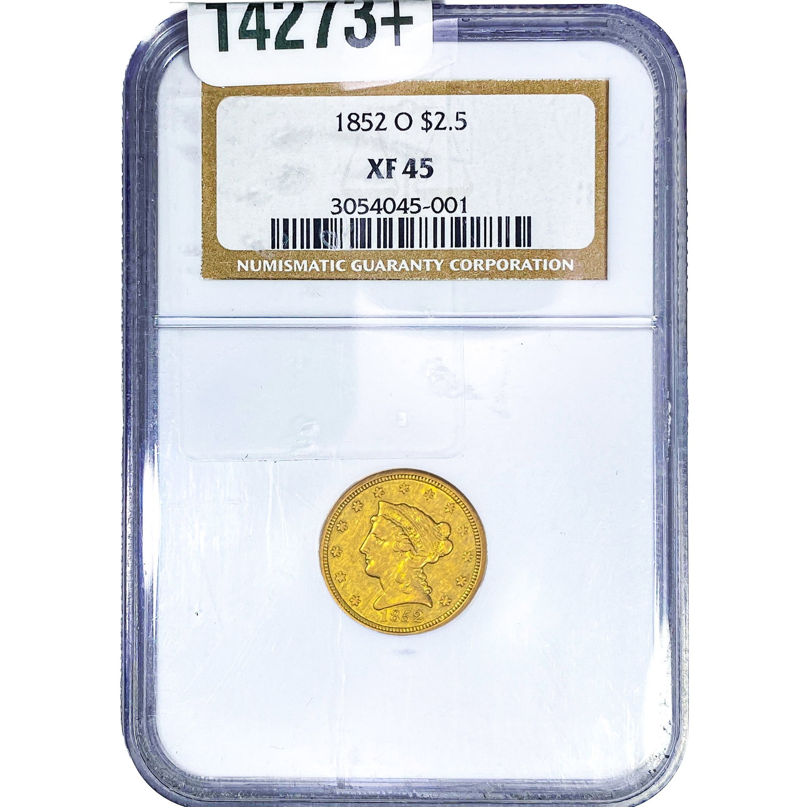 1852-O $2.50 Gold Quarter Eagle NGC XF45: 1852-O $2.50 Gold Quarter Eagle NGC XF45