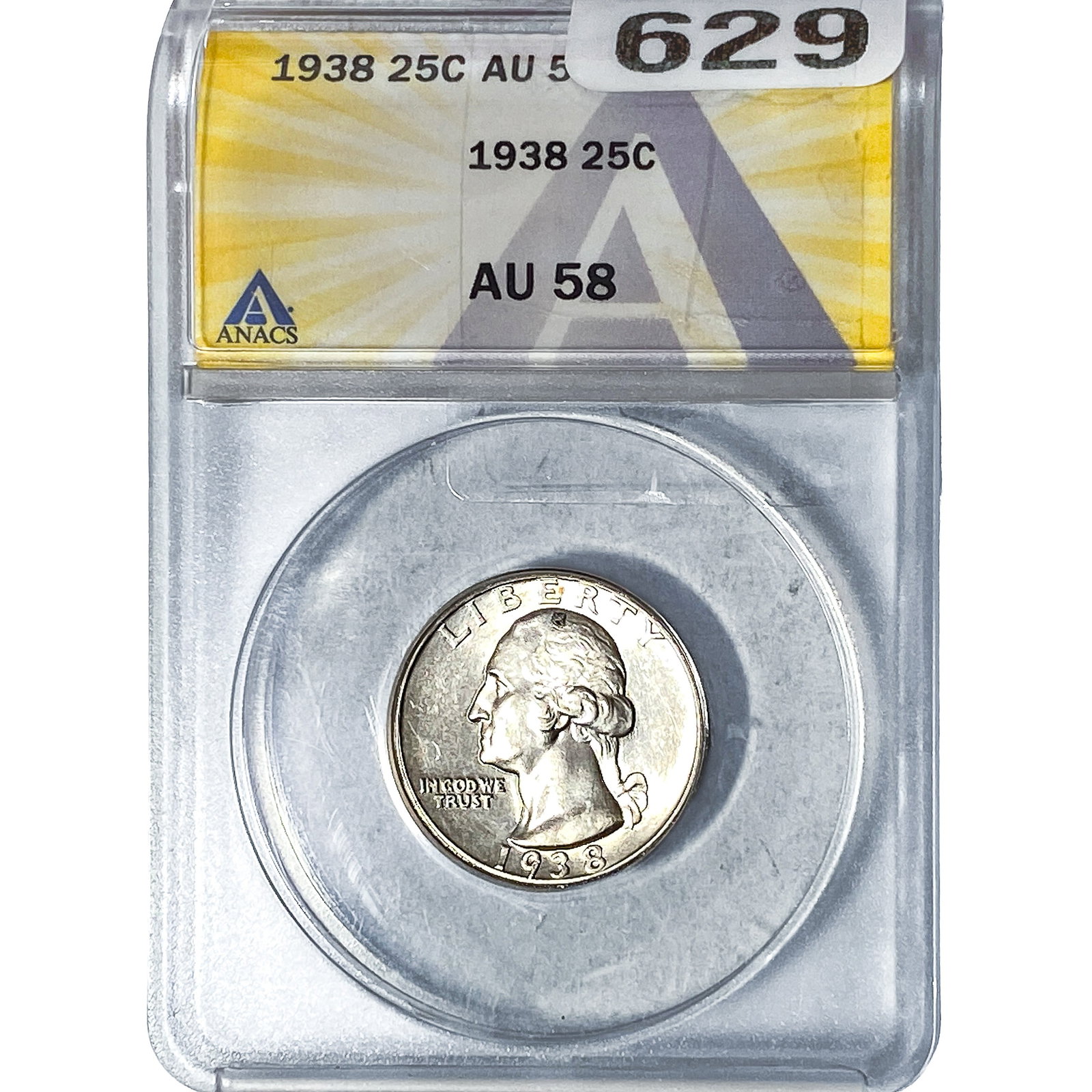 1938 Washington Silver Quarter ANACS AU58: 1938 Washington Silver Quarter ANACS AU58