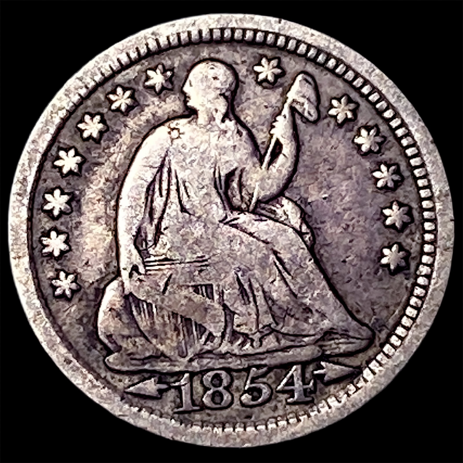 1854 Arrows Silver Seated Liberty Half Dime NICELY CIRCULATED: 1854 Arrows Silver Seated Liberty Half Dime NICELY CIRCULATED