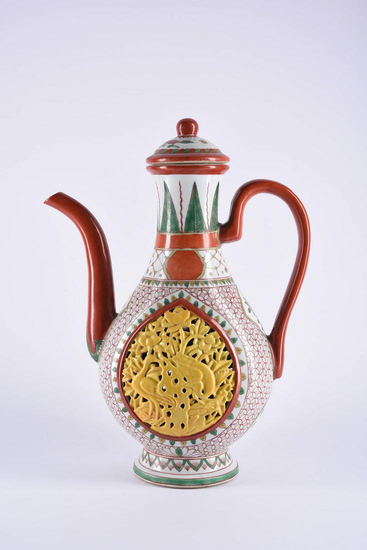 A Chinese Multi Colored Red-crowned Crane Porcelain: Ht.35cm;