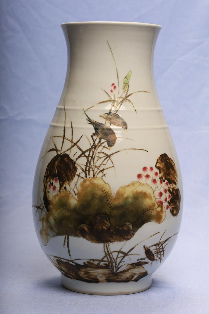 Famille Rose Poetry Vase,Liu Yu Cen Mark: 37*13*14