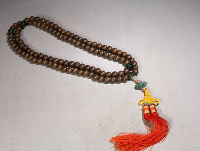 An Agarwood Rosary: Bead-Diameter: 1.1cm; Weight: 128g